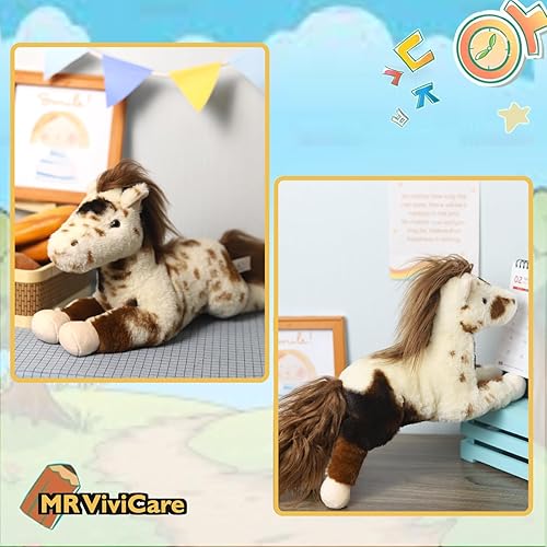 Miniatura 7 de Animales de peluche de caballo moteado de 15 pulgadas para niños y niñas, juguetes de peluche de caballo suaves y adorables para bebés recién