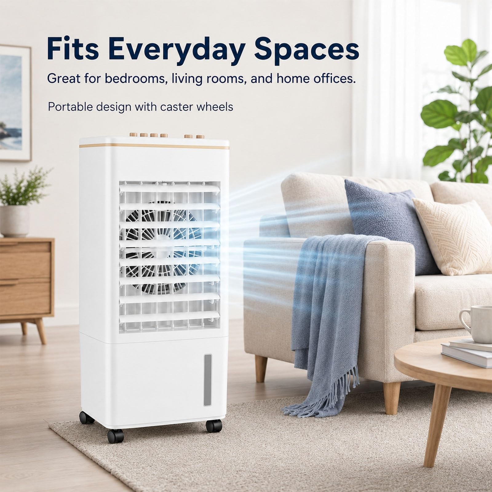 Climatizador Evaporativo Portátil 7 L, Enfriador de Aire Portátil Sin Tubo con 6 Bloques de Hielo, 3 Velocidades, Oscilación 120 Grados para Dormitorio y Oficina