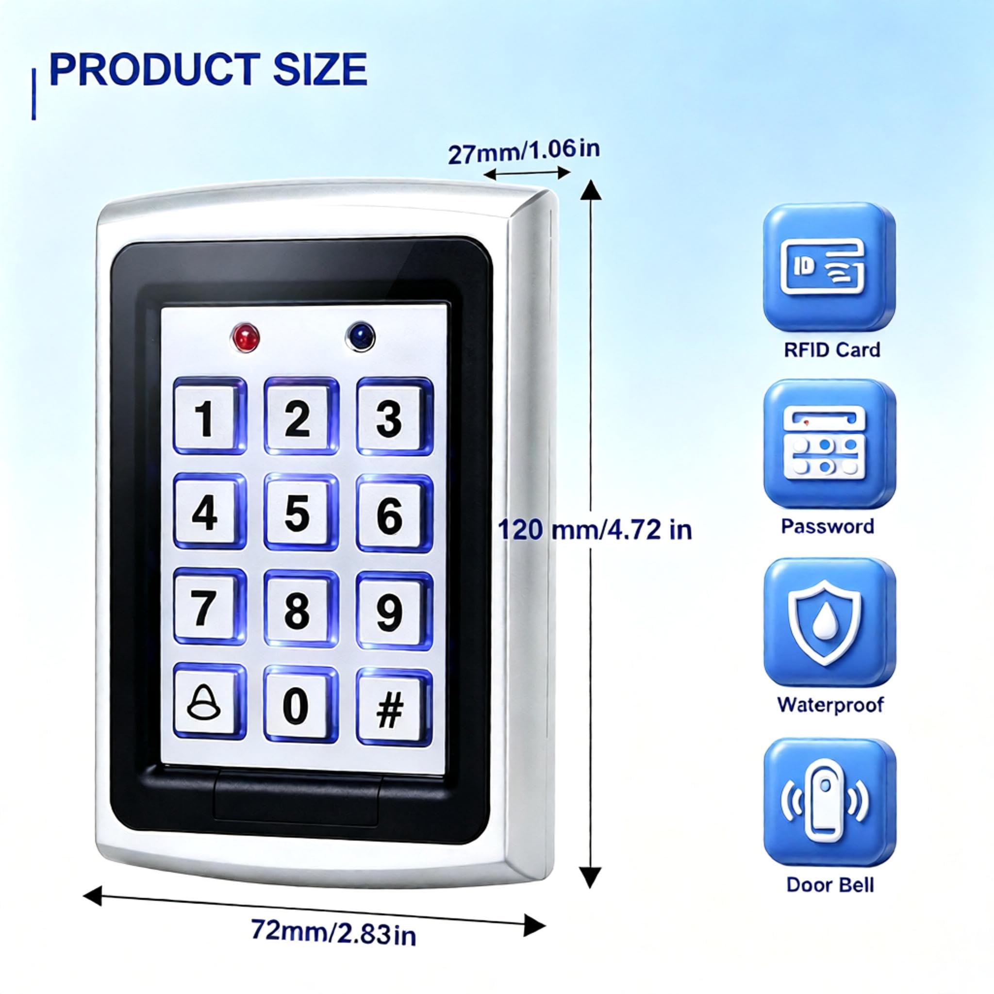 Kit di controllo accesso RFID, tastiera in lega di zinco con blocco magnetico da 180 kg, alimentatore da 12 V 3 A, pulsante di uscita e 10 portachiavi, resistente alle intemperie per la sicurezza