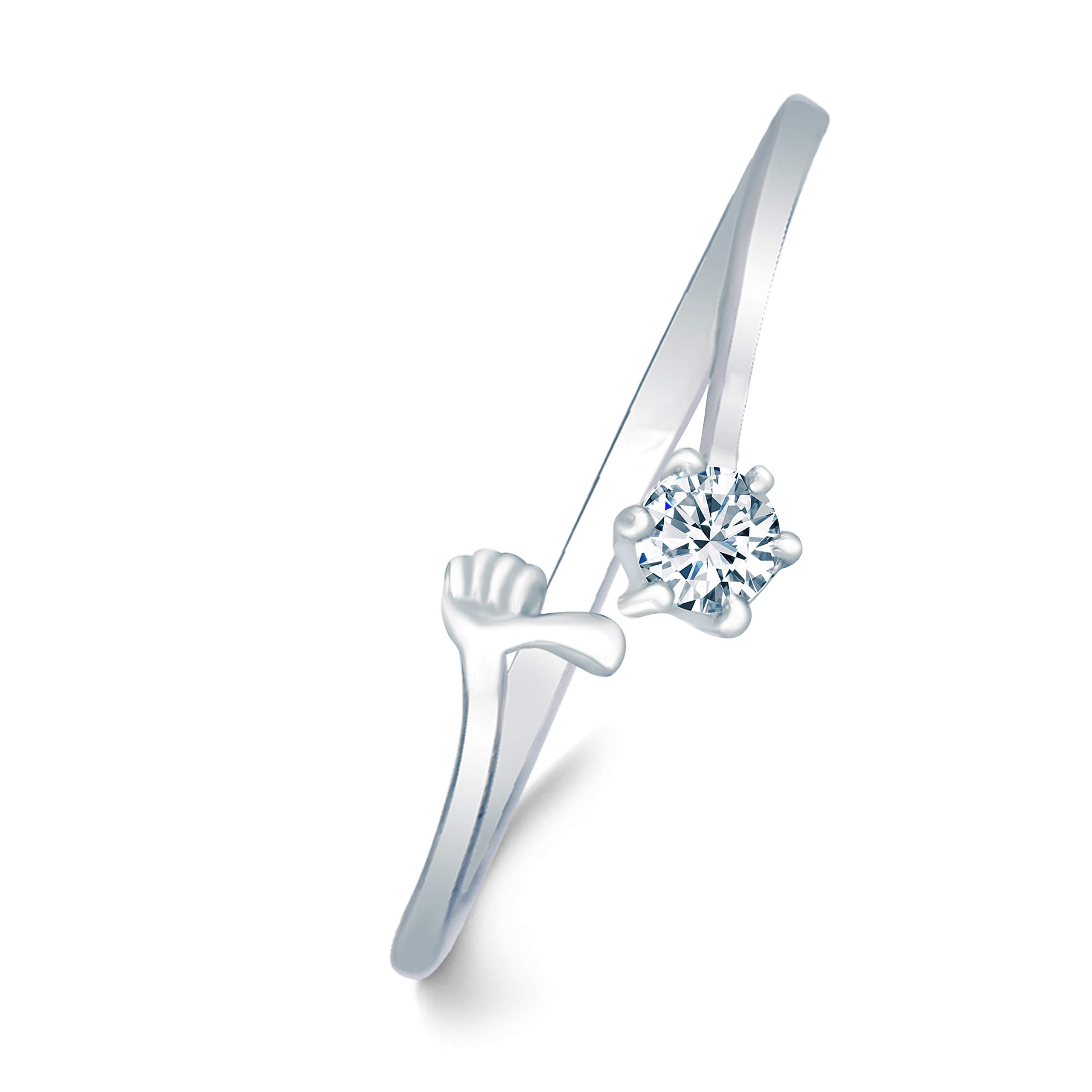 VSHINE FASHION JEWELLERY Adjustable Thumbs Up Single American Diamond Stone Rhodium Plated Stylish Fancy American Diamond Free Size Ring Shaped for Women and Girls - VSFR1037R