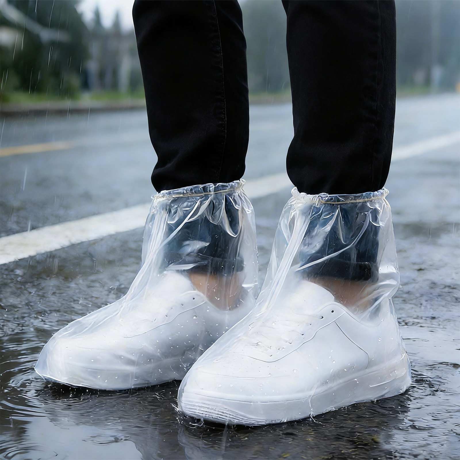 Photo 1 of 24PCS (12 Pairs) Waterproof Shoe Covers for Rain, Non-Slip Disposable Plastic Shoe Ponchos Boot Covers Waterproof, Clear Heavy Duty Rain Shoe Covers for Men and Women, Outdoor and Indoor