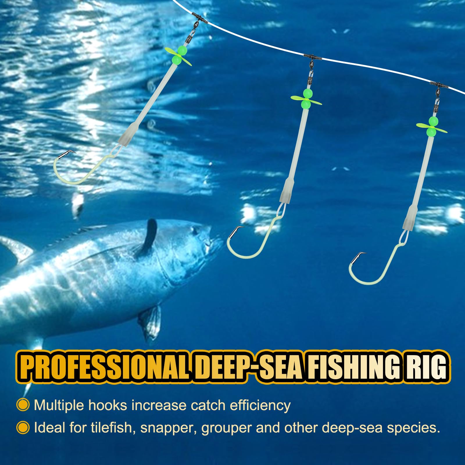 Confezione da 2 ami luminosi a goccia profonda, ganci circolari 6/0 8/0 10/0 con maniche in PVC incandescente, rig da pesca inferiori per Tilefish, Snapper e cernia