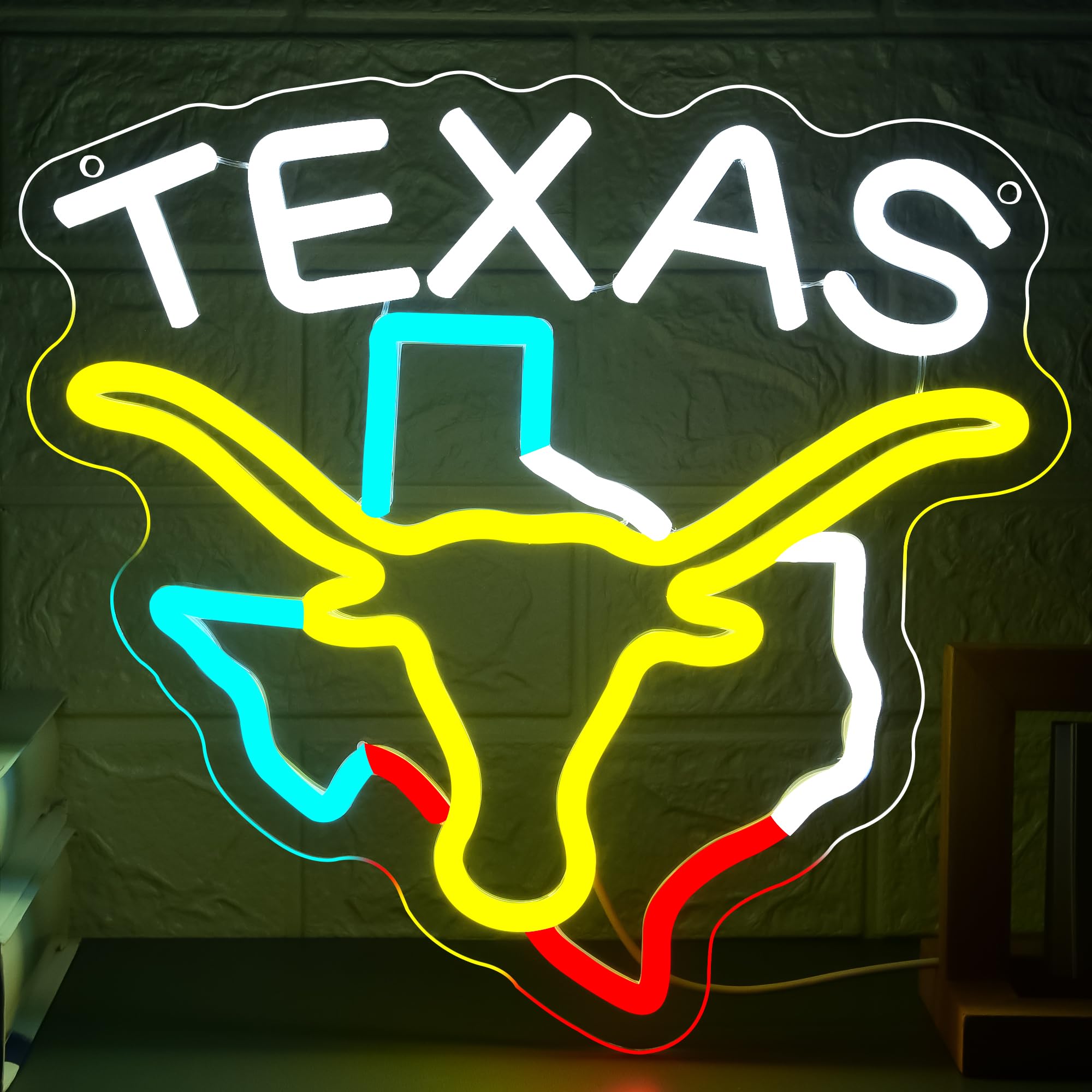 Longhorn Neon Sign for Wall Decor Dimmable University Football Neon Light for Man Cave USB Powered LED Bull Sign for Fans Party Dorm Sports Room Club Beer Bar Decor Size 11.8 * 11In(A062)