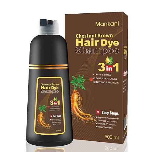 Mankani Champú de tinte para el cabello 3 en 1 para mujeres y hombres (marrón claro), cobertura de cabello canaschampú instantáneo para canas,