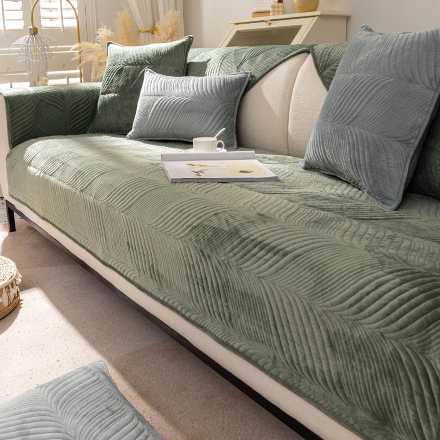 AVSMGP Plush Sofa Cover Super Soft Non Slip Sectional Couch Cover Farmhouse Fluffy Fuzzy Sofa Slipcover Furniture Protector for Dogs Cats Pet,Natural,70 * 120cm