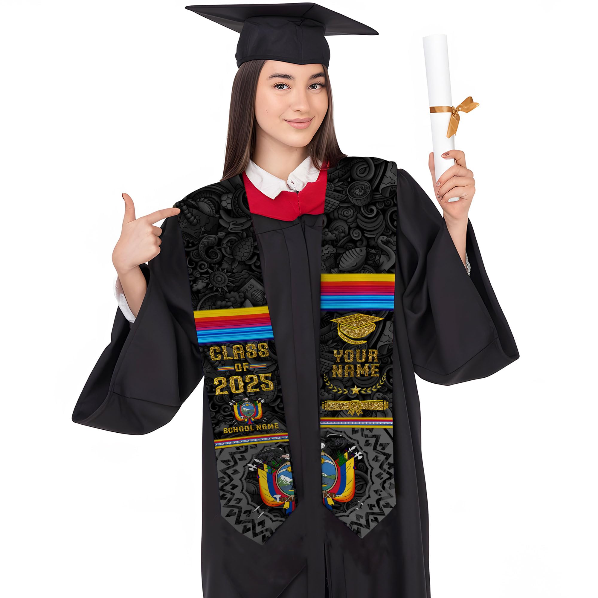 MonkeyVan Custom Ecuador Graduation Sash, Ecuadorians American Flag Graduation Stole 2025, Ecuador Flag Pride Graduation Sash Ecad 14