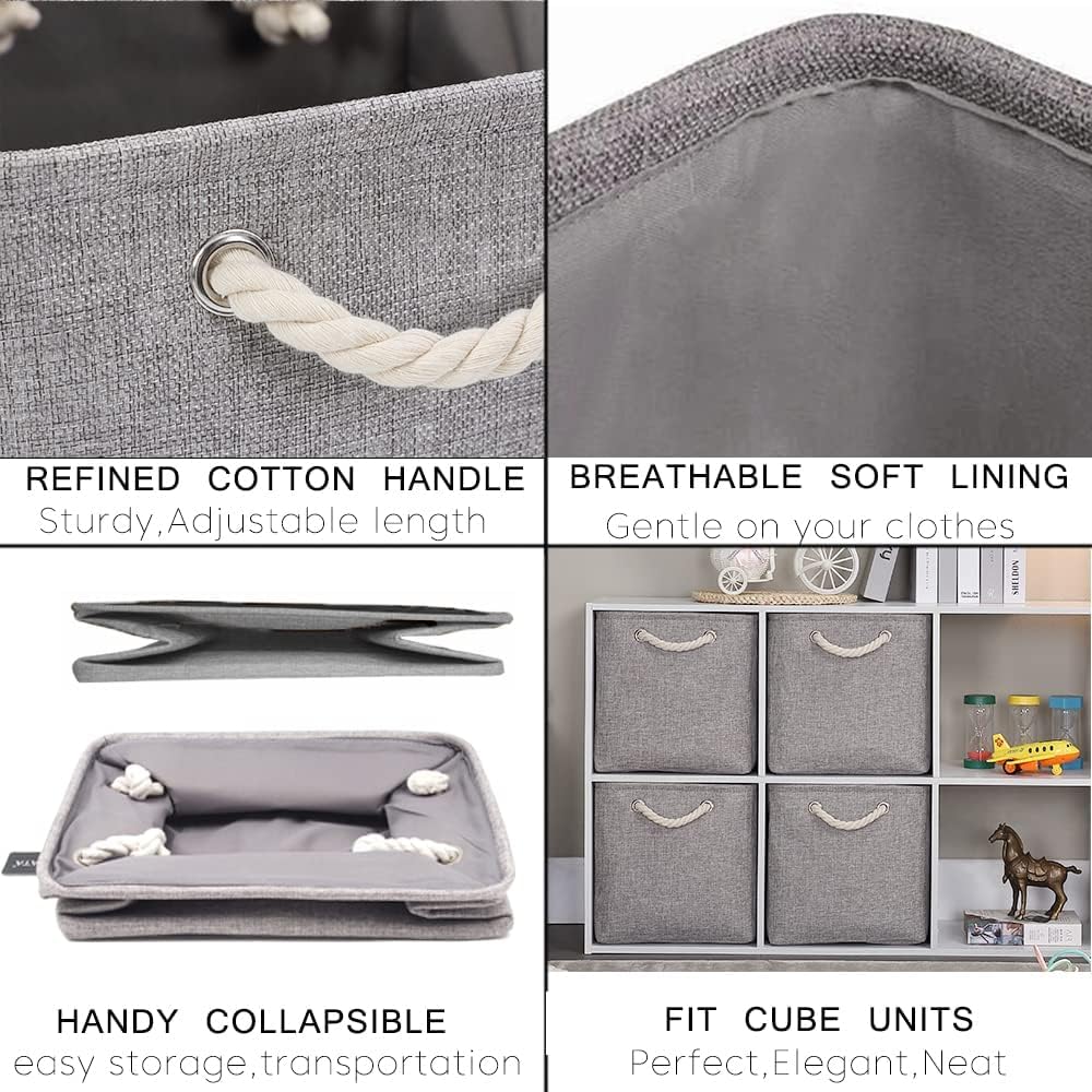Paniers de Rangement en Tissu, 33 x 38 x 33 cm, Grandes boîtes de Rangement Pliables pour Organiser Les vêtements, Les étagères et Les placards de la Chambre d'enfant (Gris, Lot de 4)