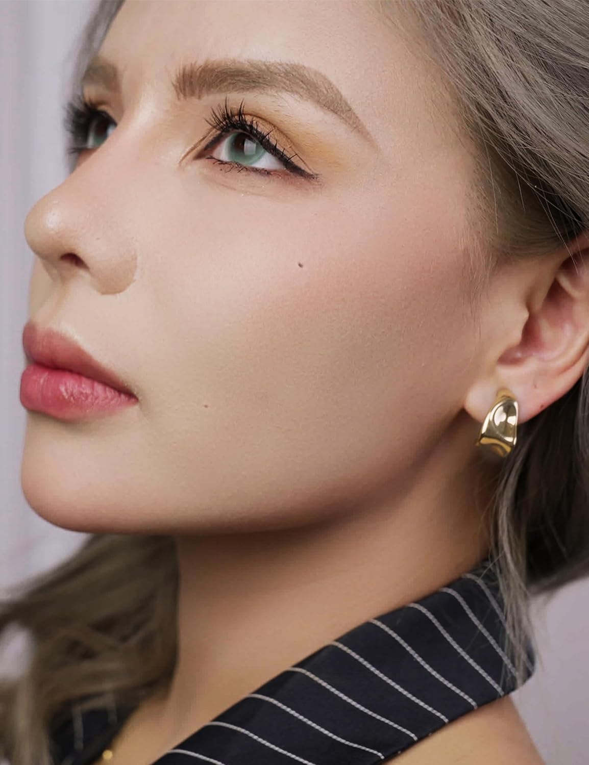 FAN&LOUIS Clip On Earrings Women,Gold Silver Chunky Statement Earrings Clips Lightweight Teardrop Earrings for Women - Image 5