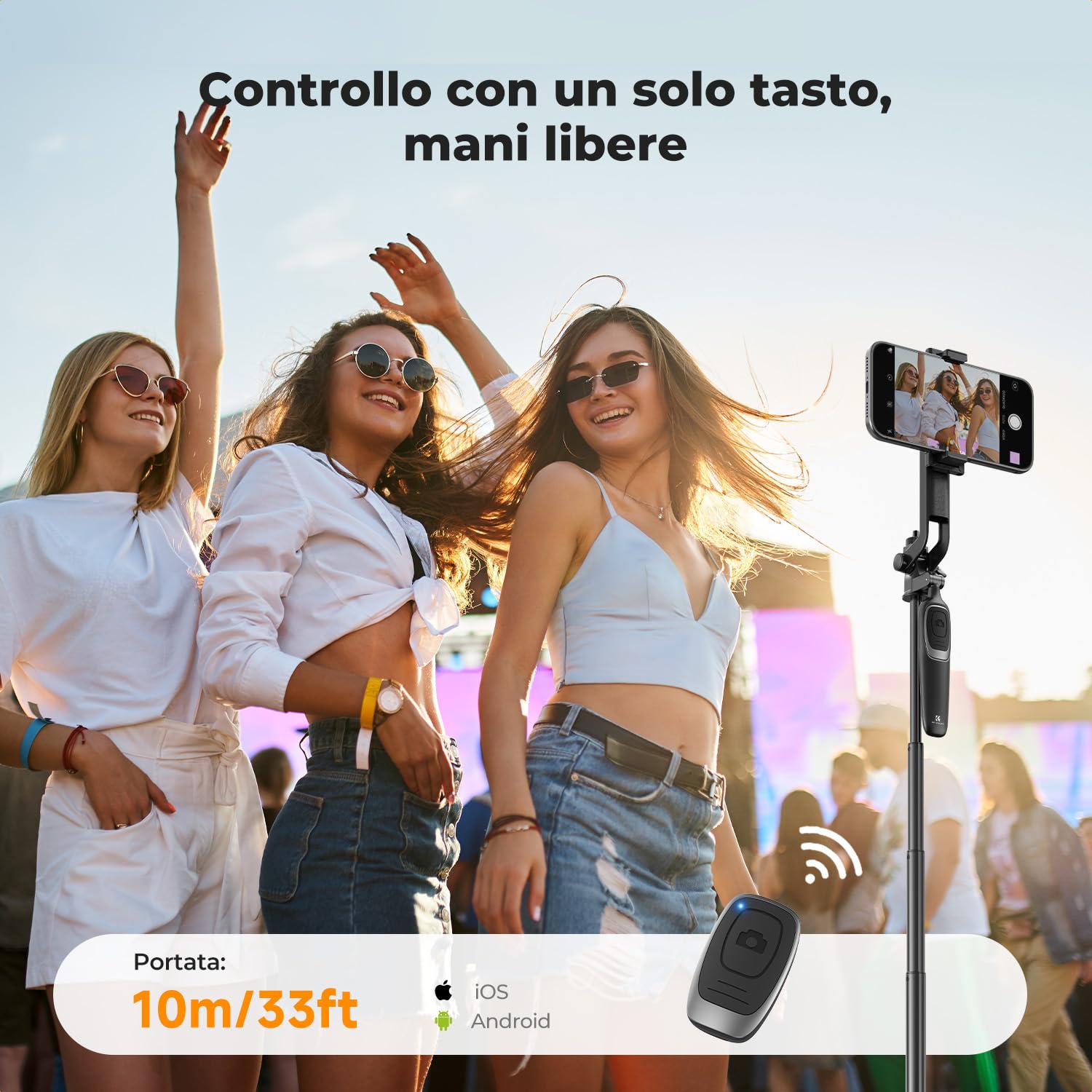 K&F CONCEPT 177cm Treppiede per cellulare, Adatto per DJI OSMO POCKET 4&3, 4 Gambe e Maniglia Stabilizzatrice, Telecomando Bluetooth, Rotazione 360°, Bastone Selfie per iPhone e Android, Viaggi e Vlog