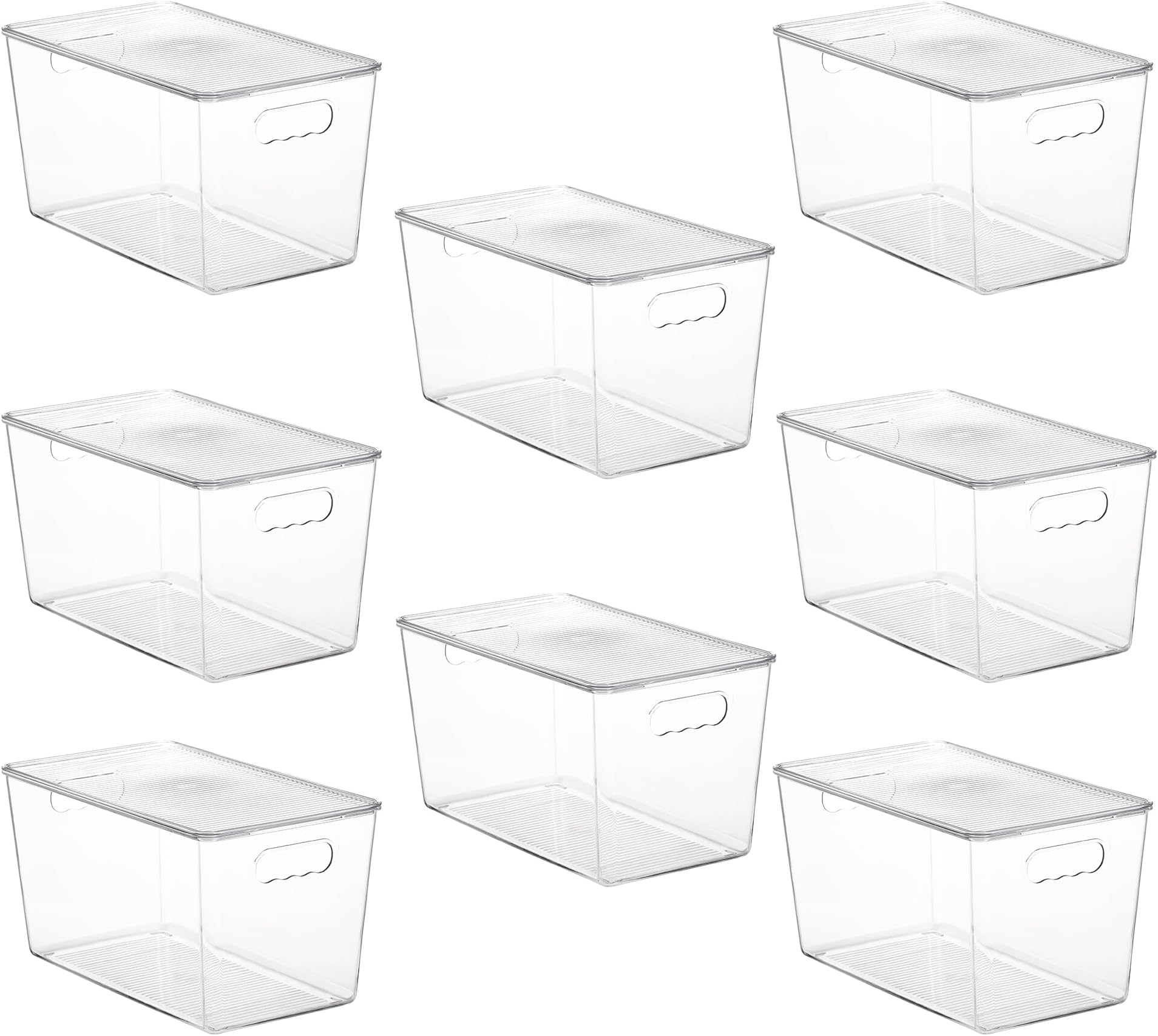 8 Pack Clear Stackable Storage Bins with Lids,XLarge Plastic Containers with Handle for Pantry Organizer and Storage,Perfect for Kitchen,Fridge,Cabinet, Closet,Bathroom Organization