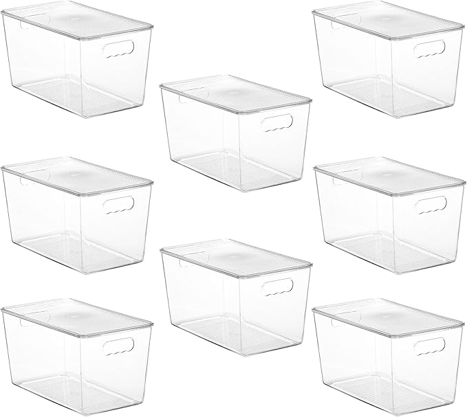 Vtopmart 8 Pack Clear Stackable Storage Bins with Lids, Large Plastic Containers with Handle for Pantry Organization and Storage,Perfect for Kitchen, Fridge, Cabinet, Bathroom Organizer