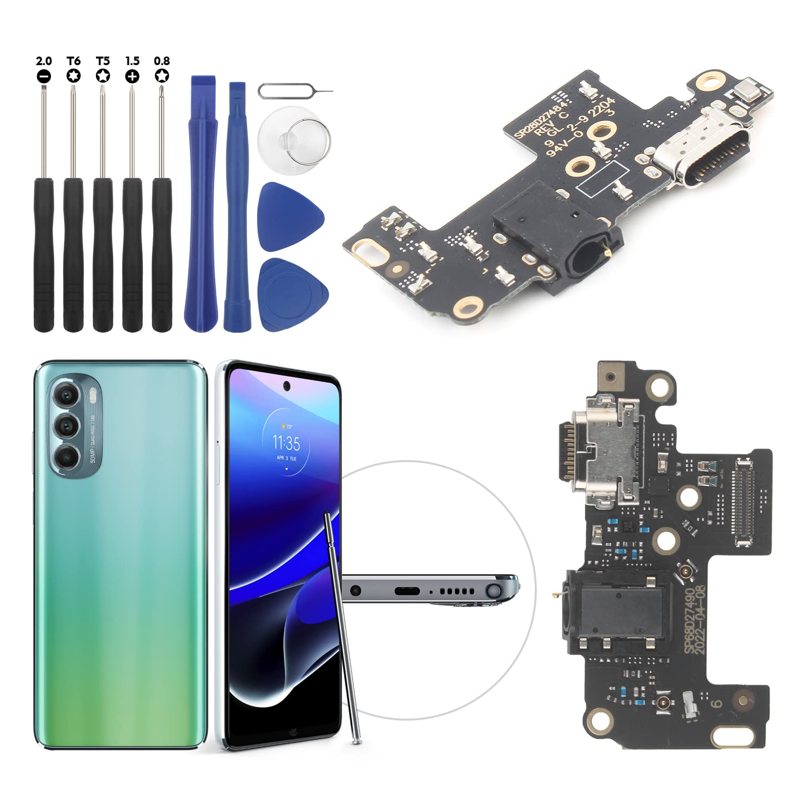 Dock Connector for Motorola Moto G Stylus 5G 2022 USB Charging Port Flex Cable Replacement for XT2215 Type C Charger Dock Board Connector with Tools