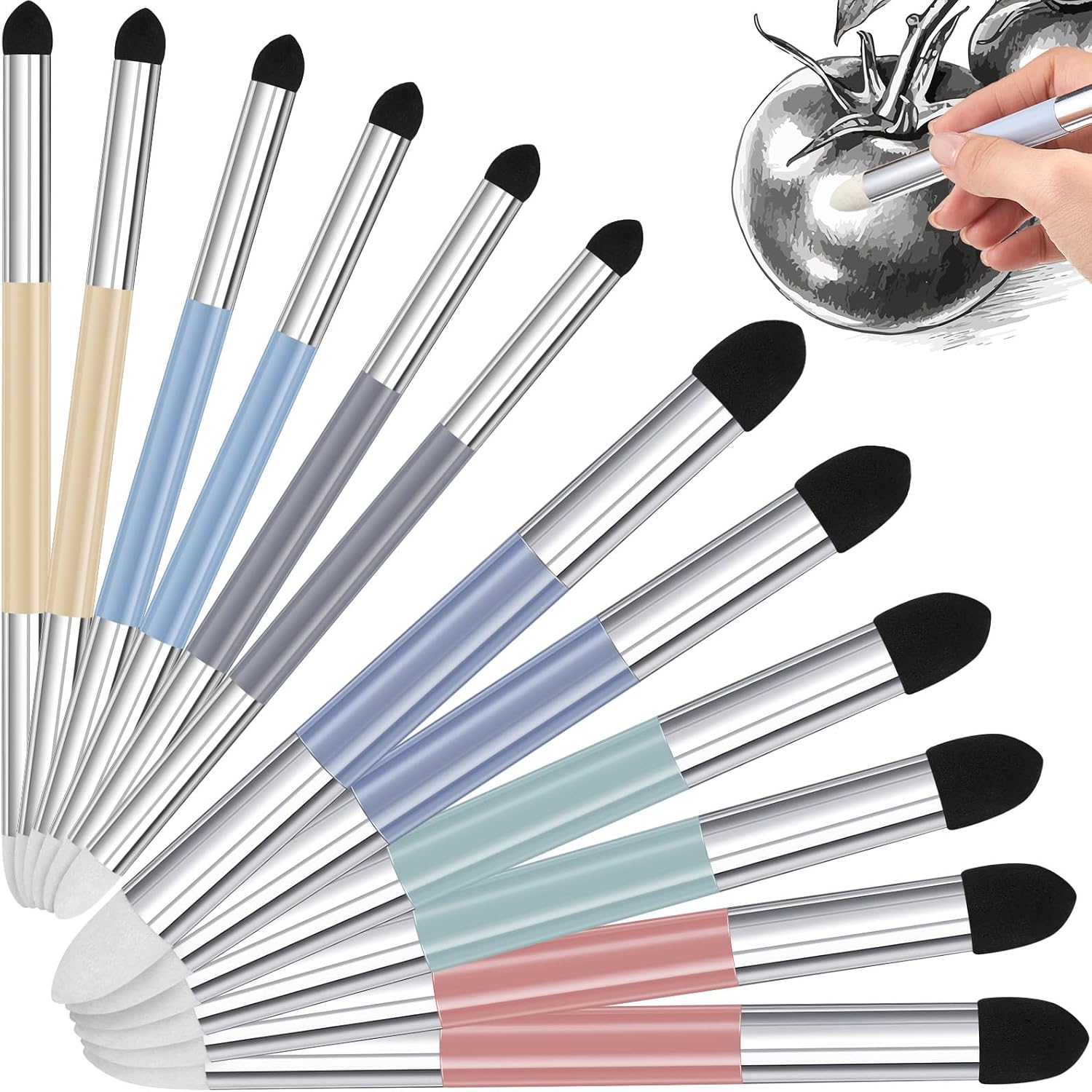 Kosiz 12 Pcs Blending Sponge Pen Rub and Buff Double Headed, Morandi