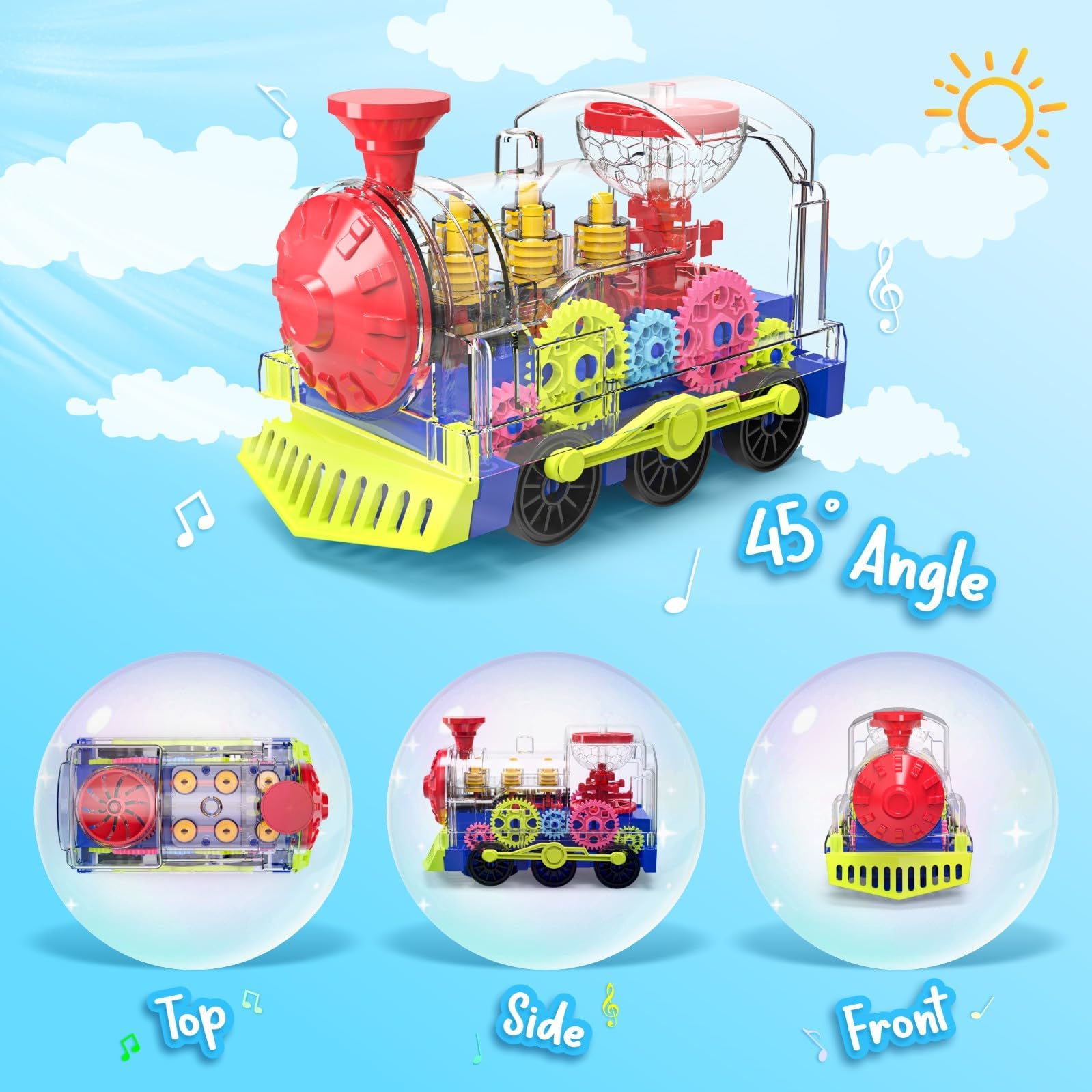 Jouet de Train Lumineux pour Petits Enfants : Jouet à rouages Transparent pour Enfants avec de Jolies lumières et de la Musique, Jouet éducatif de Ramper pour bébés garçons et Filles
