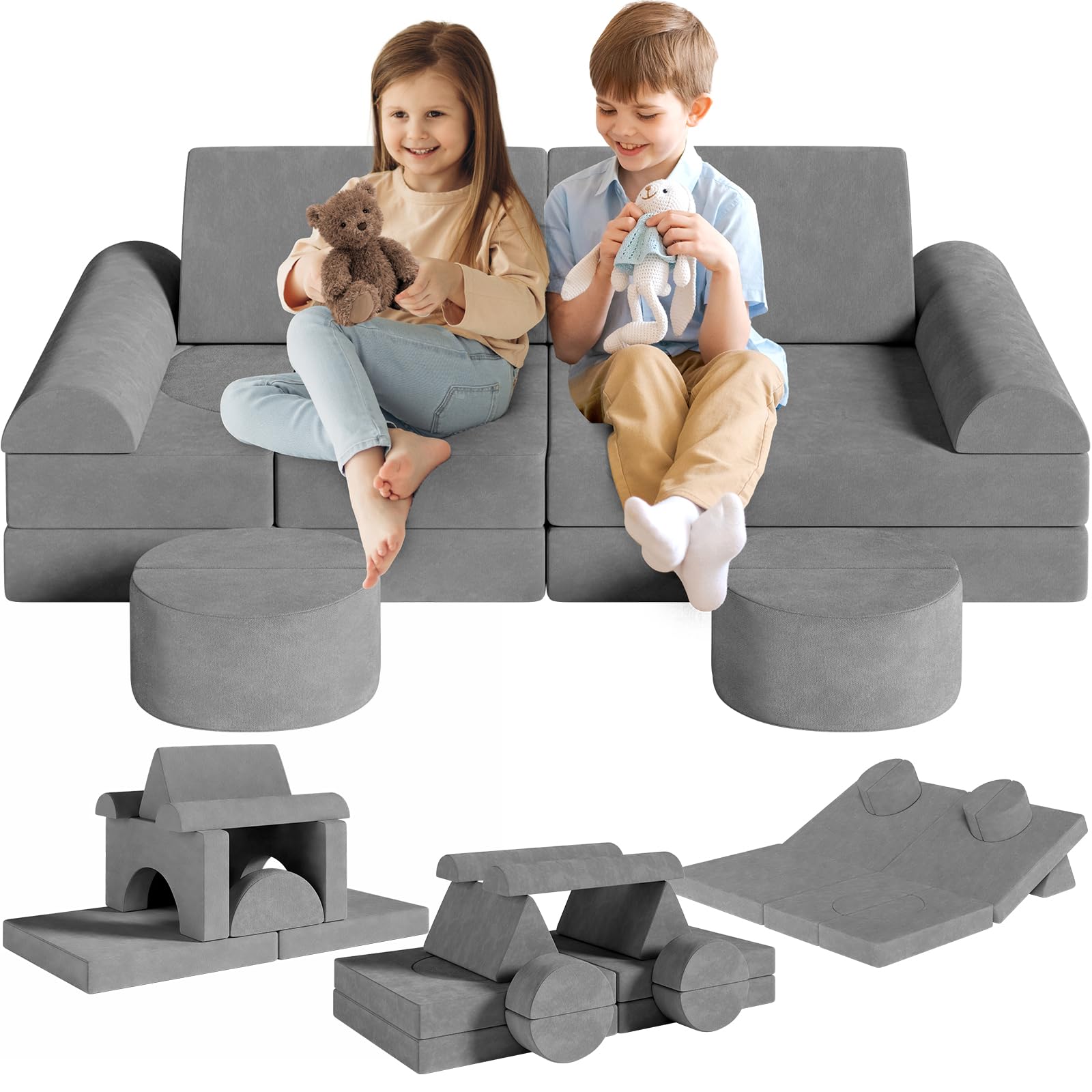 MAMIZO Divano da Gioco per Bambini, DivanoModulare per Bambini con 15PCS Modulo, Poltrona Letto bambino, Divano Trasformabile in Schiuma per bambino, per Camera da Letto, Sala Giochi