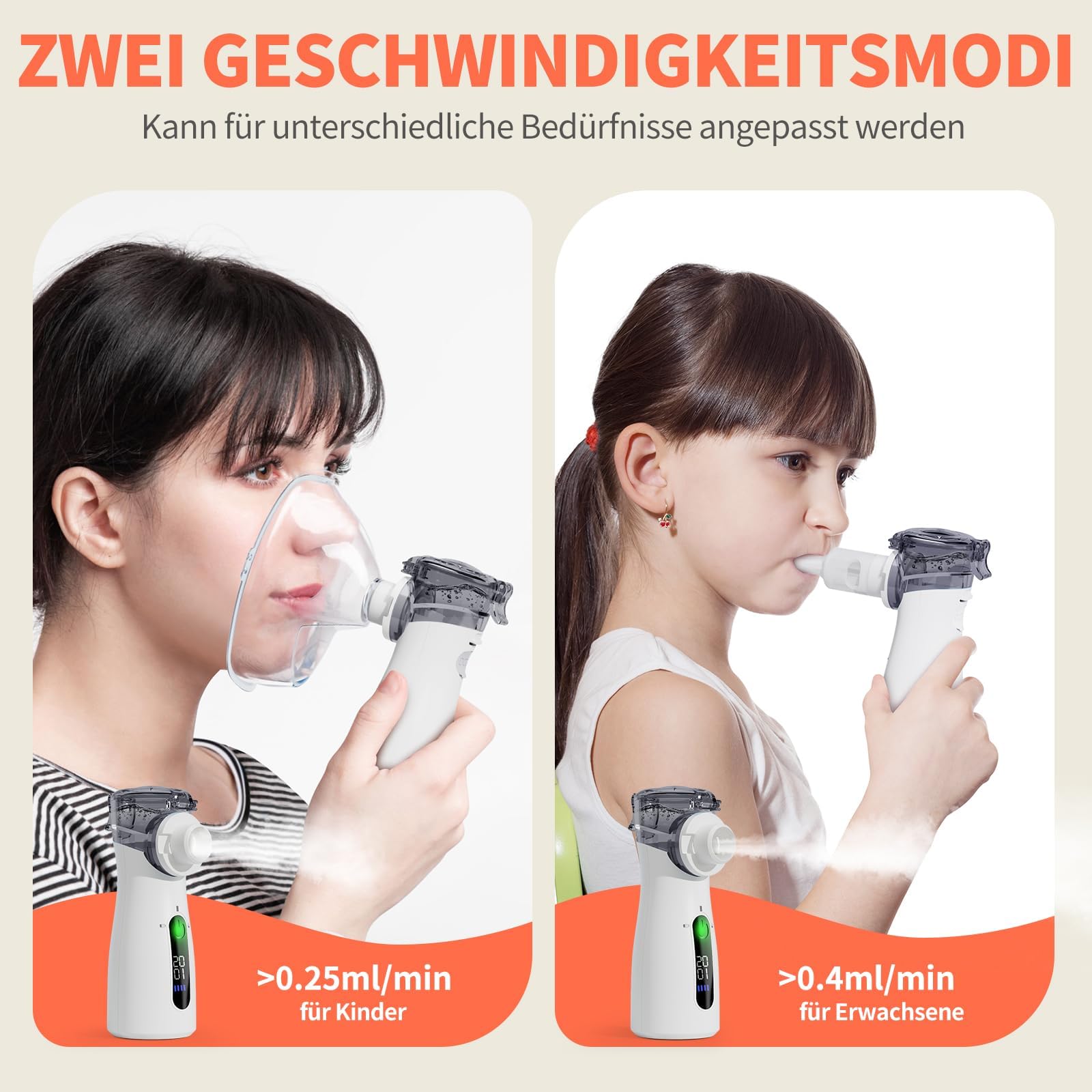 InhaliergeräTe FüR Erwachsene，InhalationsgeräT Kinder Mit Tragbar USB Elektrische Inhalatoren，Nebulizer Inhalator Mit Led-Timer，Vernebler InhaliergeräT Zur Linderung Von Atemwegsinfektionen (Grau)