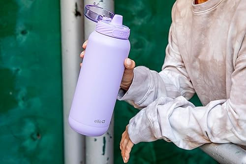 Miniatura 114 de Ello Cooper - Botella de agua de acero inoxidable de 22 onzas con 2 tapas, una de chupito y otra con popote | A prueba de fugas, doble pared y