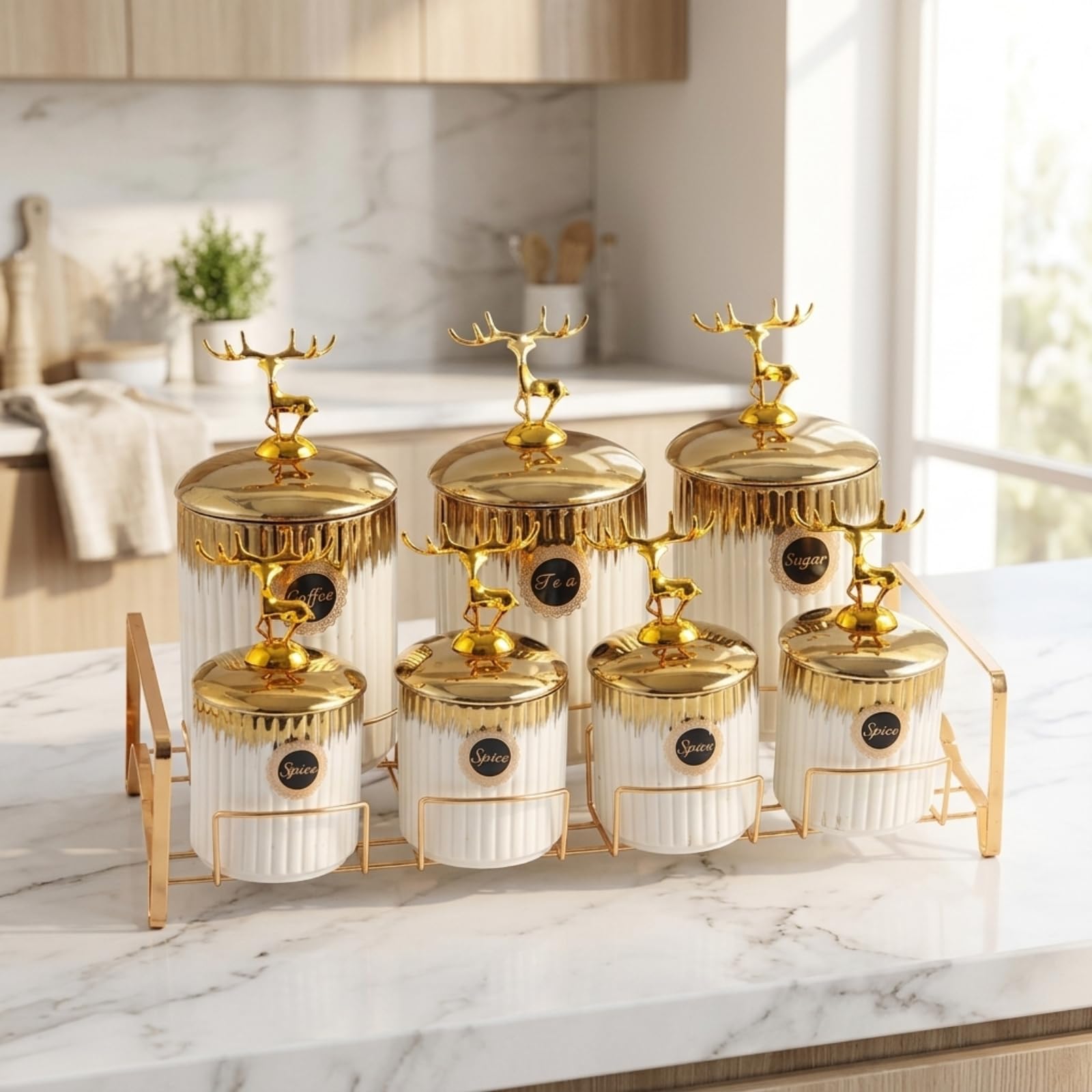 7 Piezas Botes Cerámica con Soporte Sellado Tarros Almacenamiento con Tapa Herméticas Recipiente Cerámica para Cocina