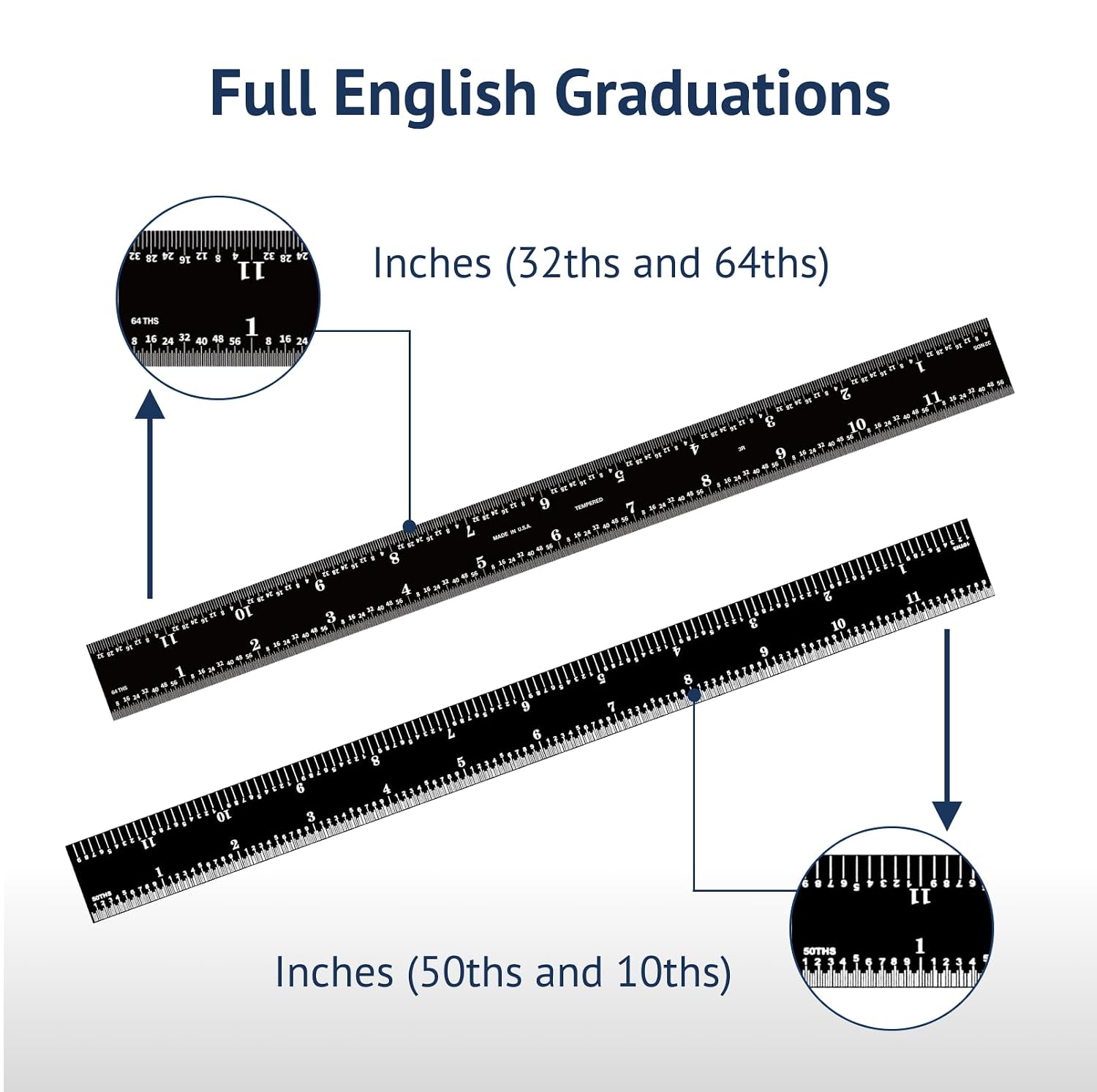 PEC Tools 12-Inch Rigid Stainless Steel Mechinist Ruler, High-Contrast Black Chrome Finish, 3R Graduation (1/32", 1/64", 1/10", 1/50"), Trusted by Professionals, Made in USA