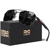 LUENX Aviator Sunglasses for Men Square Polarized Polygon Lens - UV 400 Protection with Accessories 61MM Driving Outdoor
