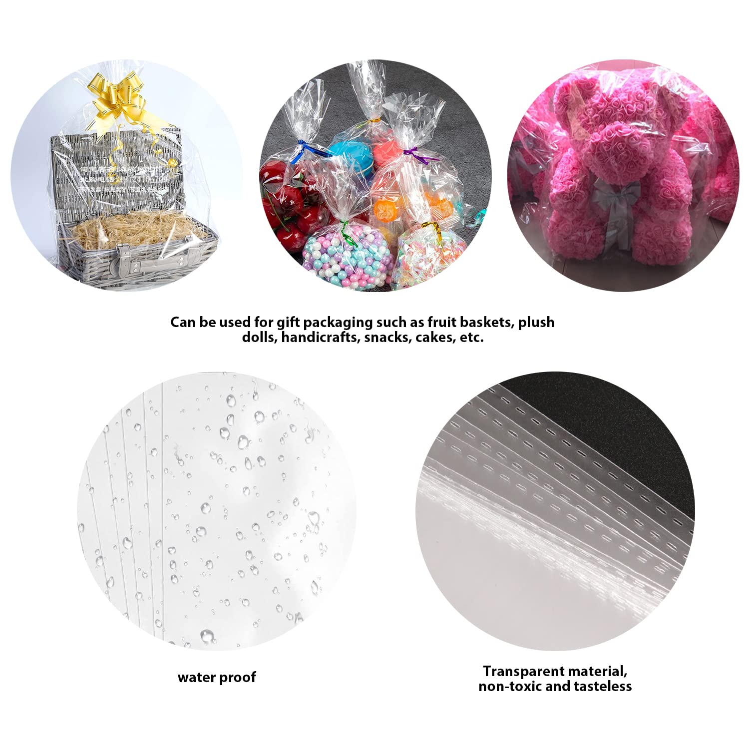 24 Sacchetti Cellophane Per Cesti Regalo | 83.5x57.5cm | Con 24 Nastri | Trasparenti E Resistenti - Foto 3