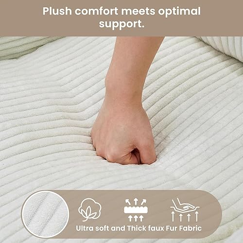 Miniatura 4 de Puf para adultos, puff esponjoso y cómodo con relleno, puf para leer, jugar, espuma rellena de alta densidad (beige y pana) Beige-pana,Peluche