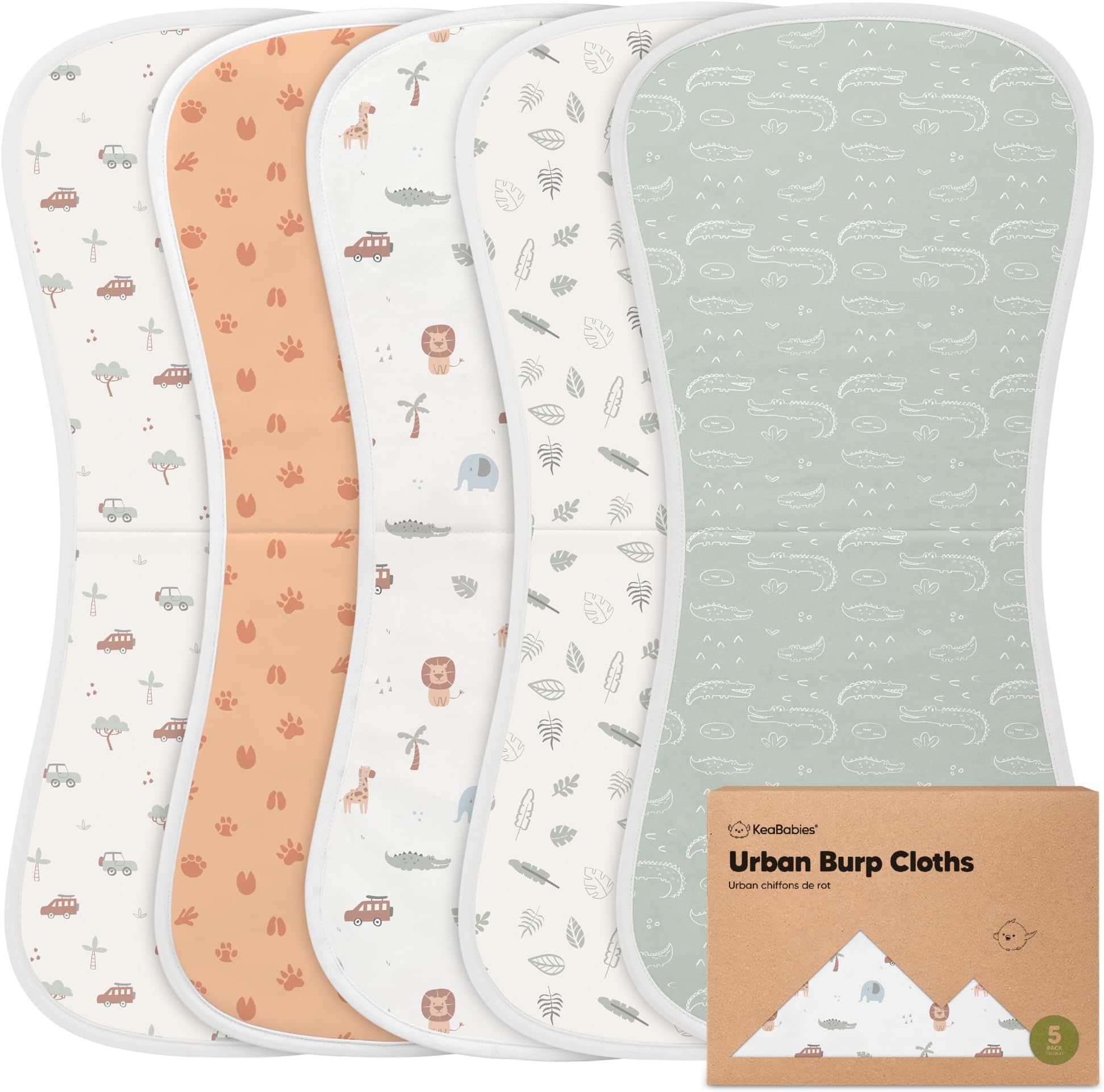 Organic Burp Cloths Baby Boy & Girl - 5-Pack Super Absorbent Cotton Burping Cloths for Babies, Soft & Plush Newborn Spit Up Rags, Infant Towels for Milk Spit Up, Unisex, Large 21" x 10" (Wilderness)