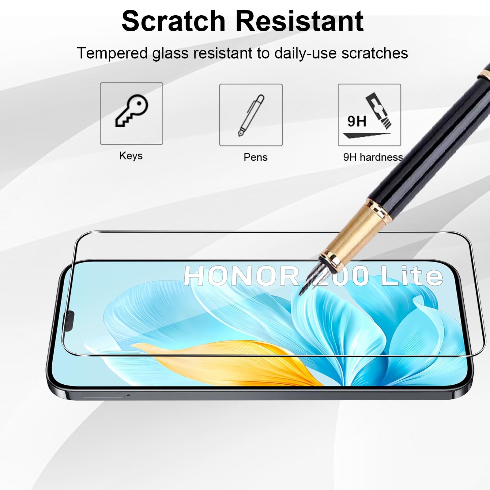 Haofun Vetro Temperato per Honor 200 Lite, 2 Pezzi [Copertura Totale] Pellicola Protettiva e 2 Pezzi HD Pellicola Fotocamera, Durezza 9H Schermo Vetrino, Anti Graffi, Senza Bolle