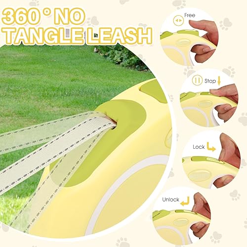 Miniatura 6 de Correa retráctil mejorada para perro con cable a prueba de mordidas y dispensador de bolsas de excrementos, correa resistente de 16 pies para perros