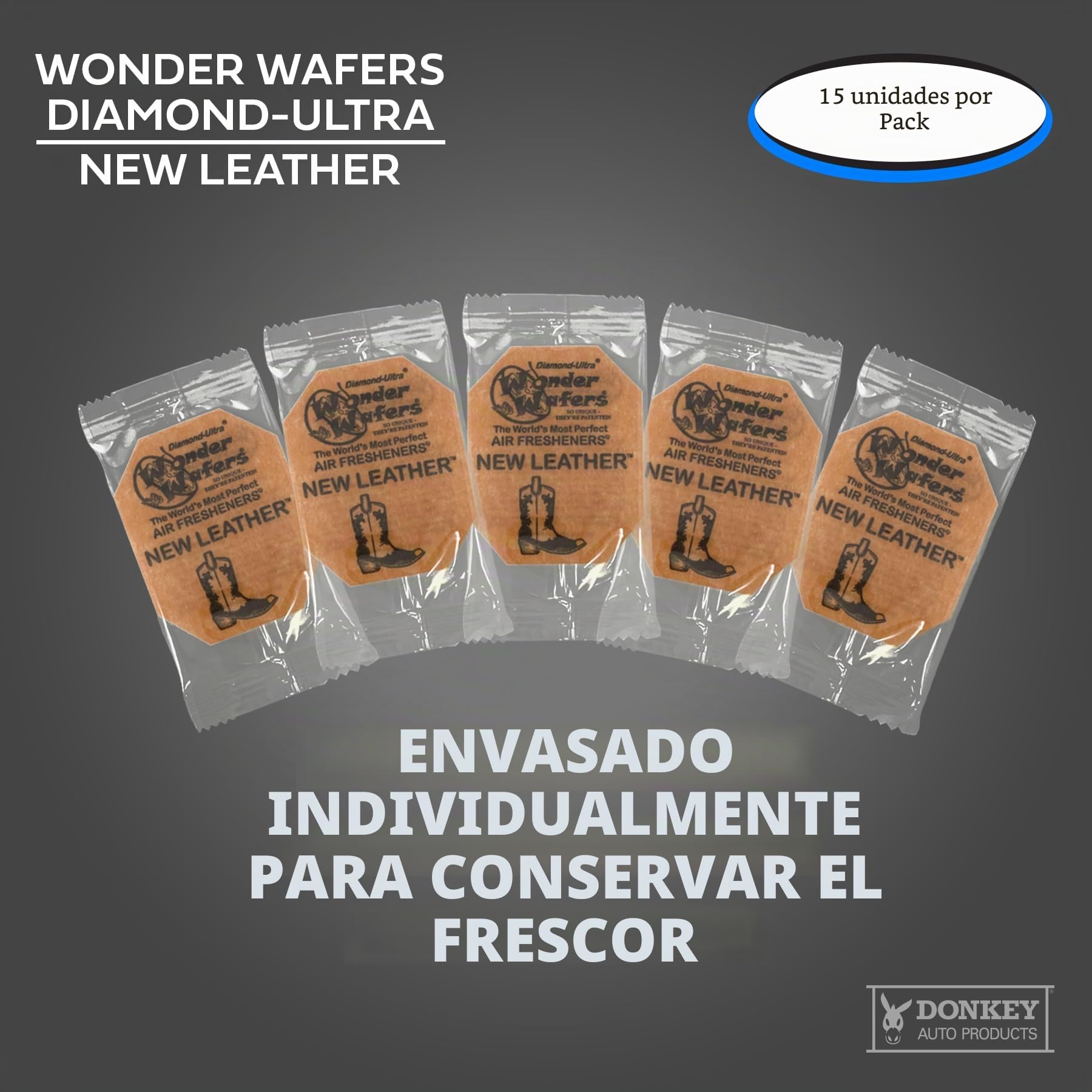 Wonder Wafers - Ambientadores Diamond-Ultra perfumados, envueltos individualmente (15 por paquete) (cuero nuevo)