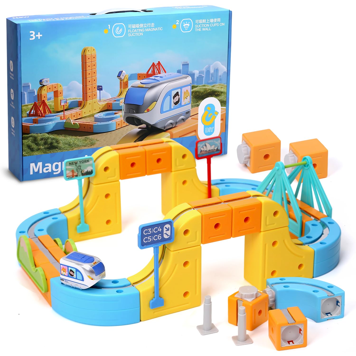Magnetic Clickrail Train – Set De Tren Eléctrico Con Vía Flexible 3D, Diseño Magnético Antigravedad, Incluye Coche Motorizado, 81 O 118 Piezas, Juguete Educativo Para Niños Y Niñas, Regalo De Navidad O Cumpleaños