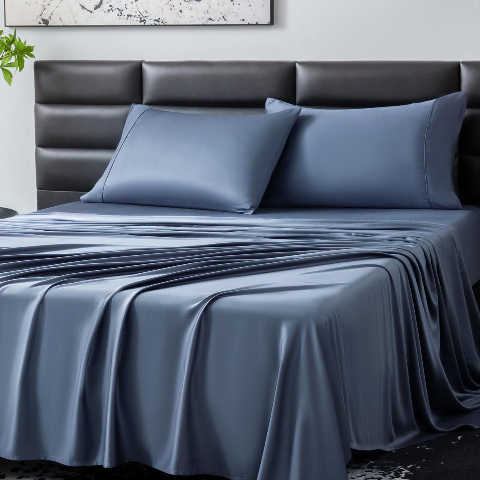 SilkWings Queen Bed Sheet Set -Genuine 100% Organic Viscose Derived from Bamboo, Luxuriously Soft & Cooling, Deep Pocket 16