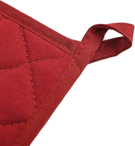 Miniatura 4 de Juego de 6 agarraderas para ollas de cocina, resistentes al calor, de algodón puro, para cocinar y hornear todos los días, 7 x 7 pulgadas (vino)