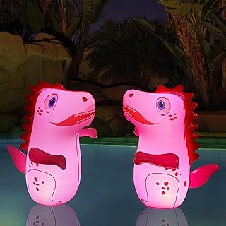 Tepoal Solar Floating Pool Lights,Inflatable IP68 Waterproof Solar Powered Cute Dinosaur Pool Lights,Glow in The Dark Swimming Pool Lights for Pathway Yard Garden Backyard Patio Party Decor 2PCS