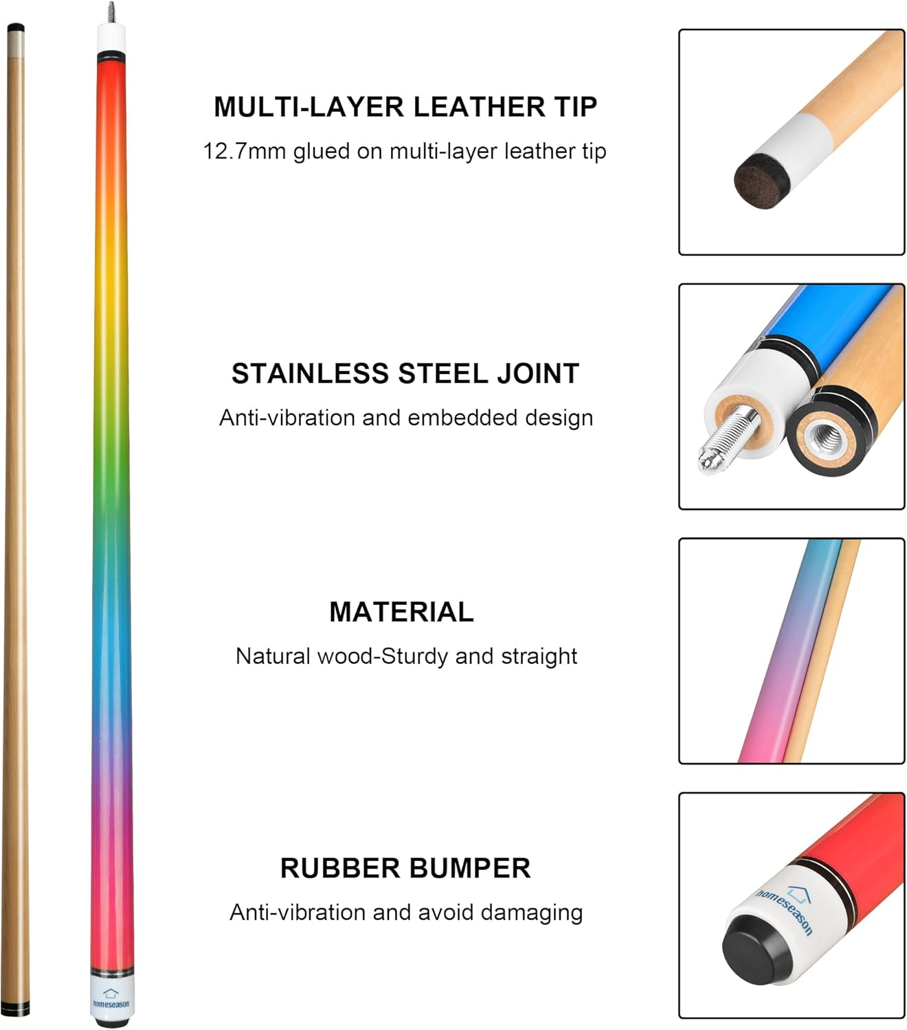 Pool Cues 57 inch Pool Cue Stick with 12.7mm Fiber Leather tip for Beginner, Commercial and Home Entertainment