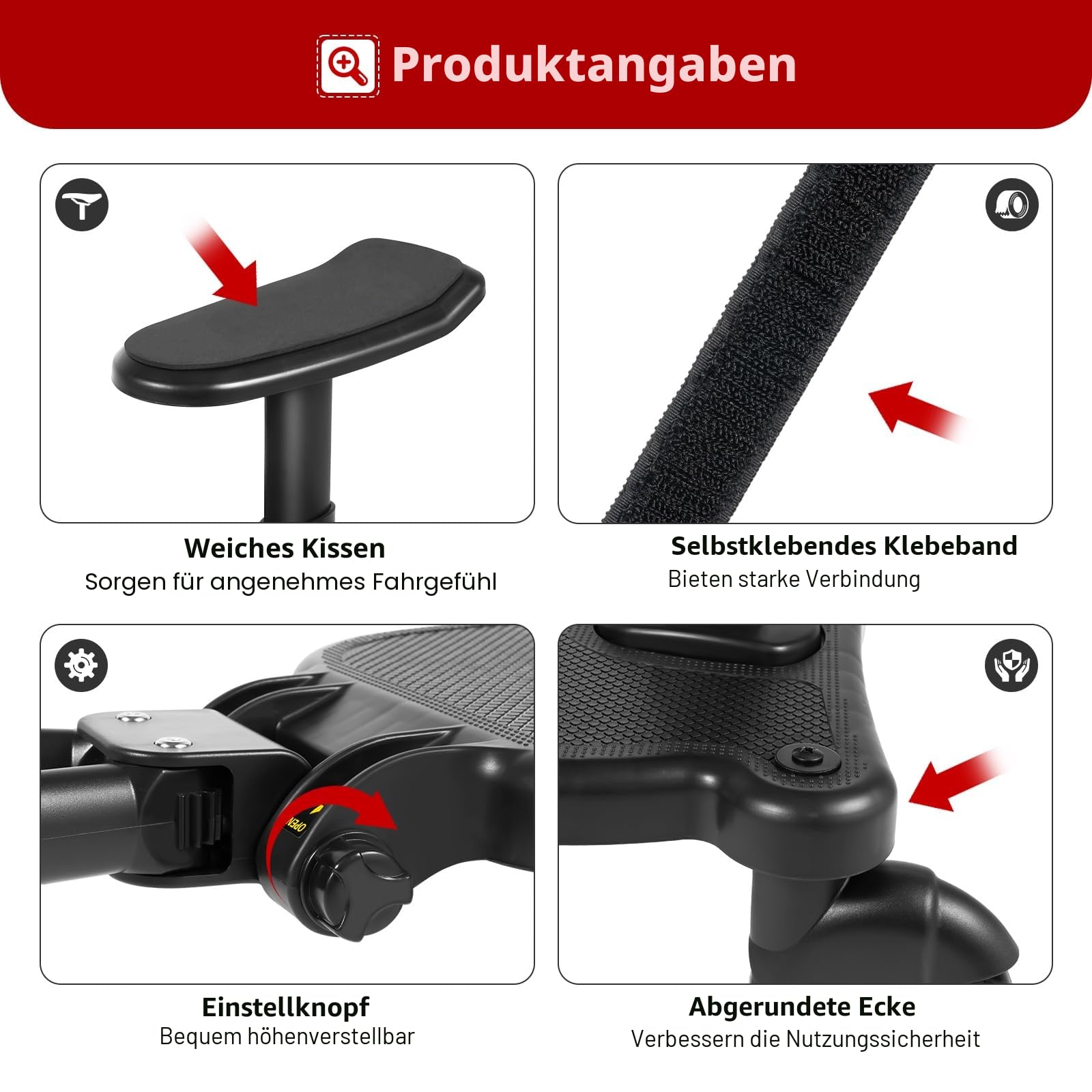 Buggy Board mit Sitz, universelles Trittbrett für Kinderwagen mit 360°-Zweirad-Design, belastbar bis 25 kg, Mitfahrbrett universal passend für alle Kinderwagen