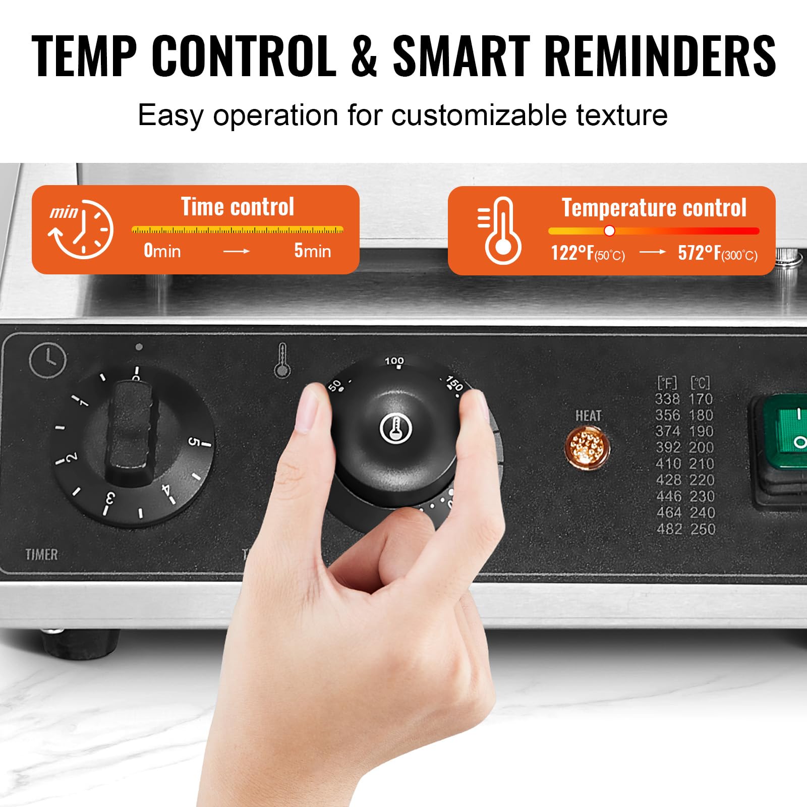 VEVOR Macchina per Waffle Belga Rotonda Commerciale, 4 Pezzi per Waffle, Piastra per Waffle in Acciaio Inox Antiaderente 1750 W con Controllo Temperatura Tempo, per Ristoranti Panetterie Snack Bar