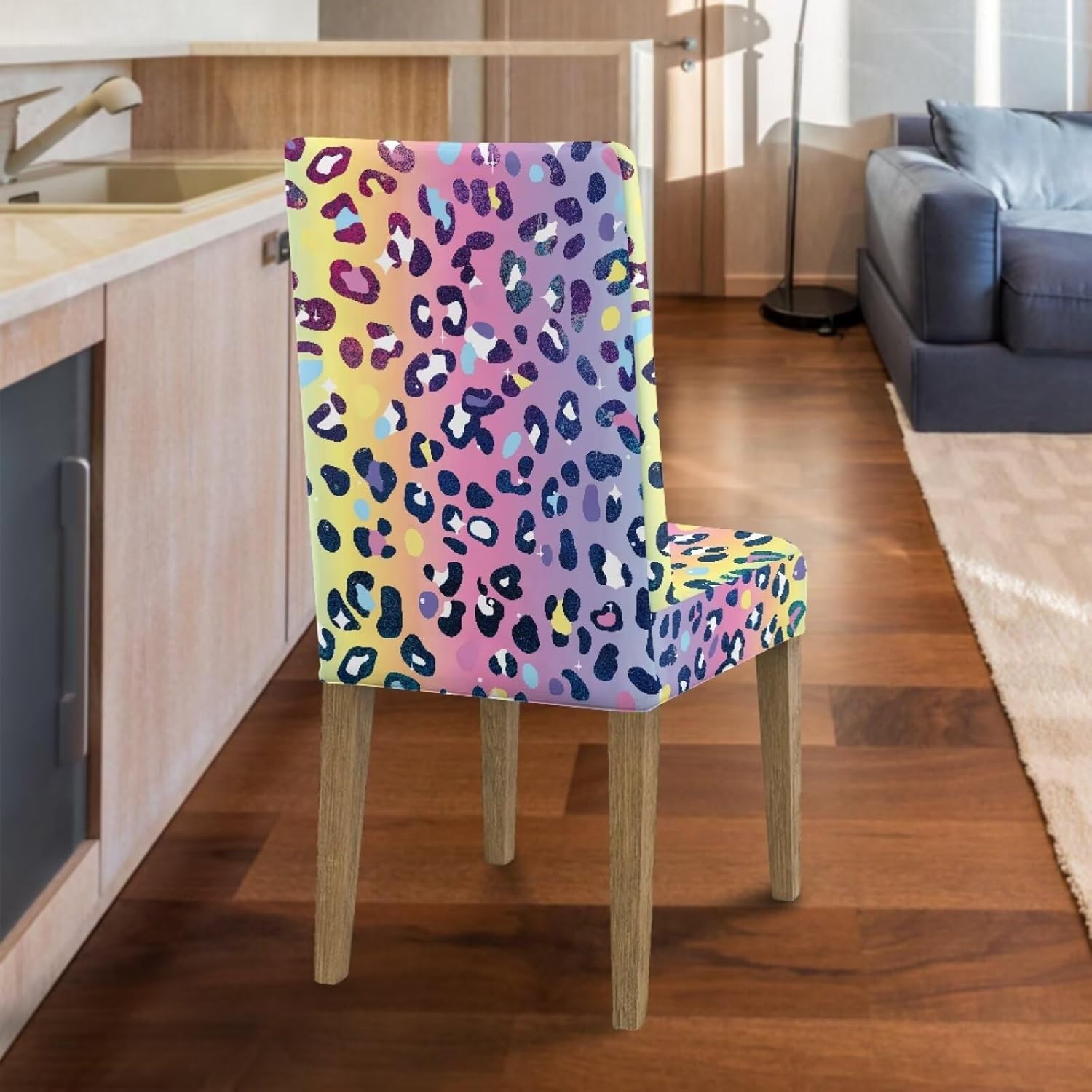 Pink Leopard Pattern Dining Room Chair Cover Wear-Resistan Dining Chair Slipcover Breathable Chair Protectors Covers for Kitchen,Wedding,Party-6 Pcs