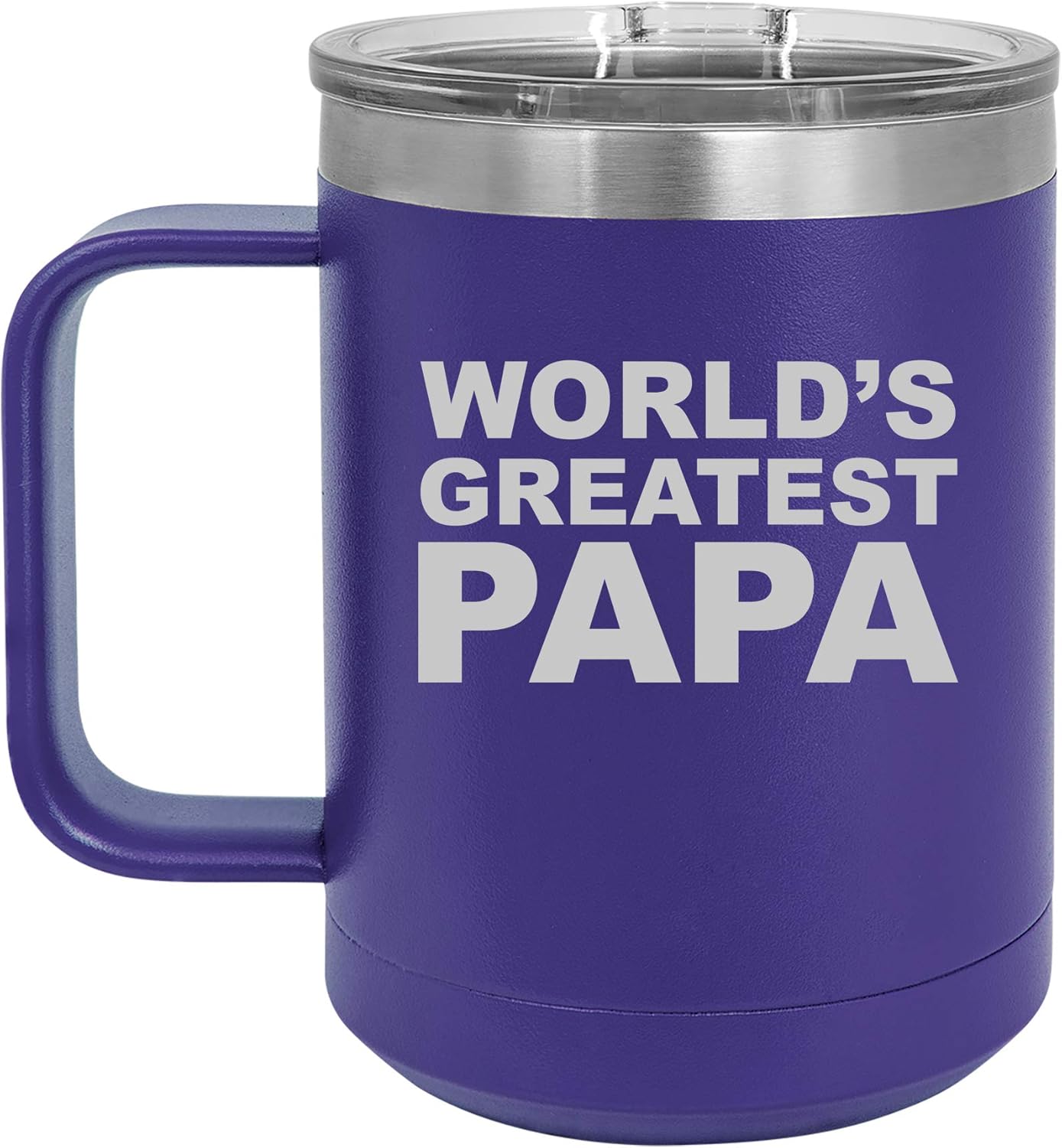15 oz Tumbler Coffee Mug Travel Cup With Handle & Lid Vacuum Insulated Stainless Steel Worlds Greatest Papa (Hot Pink)