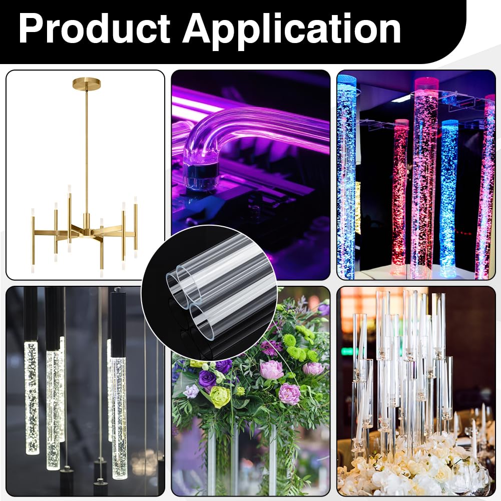 BENECREAT 3 tube Acrylique Tuyau Transparent en Acrylique de 45mm de Diamètre Intérieur et de 50mm de Diamètre Extérieur Tuyau Rond Rigide Transparent pour Lampes Aquariums