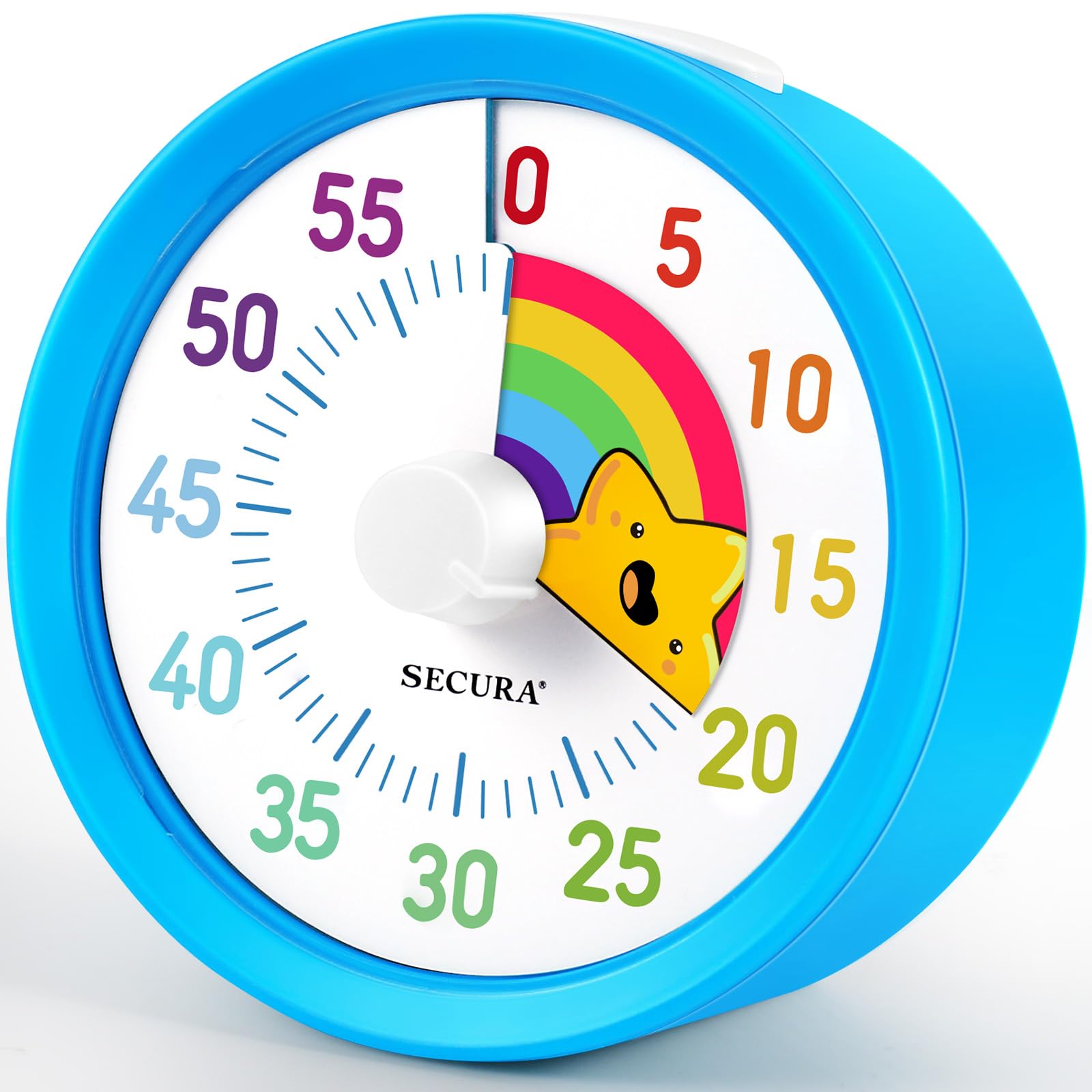 Secura60-Minute Visual Timer, Kitchen Timer with Rainbow Pattern, Timer for Kids and Adults, Time Clocks, Classroom Timer, Time Management Tool for Teaching with Pause Function (Blue & Star)