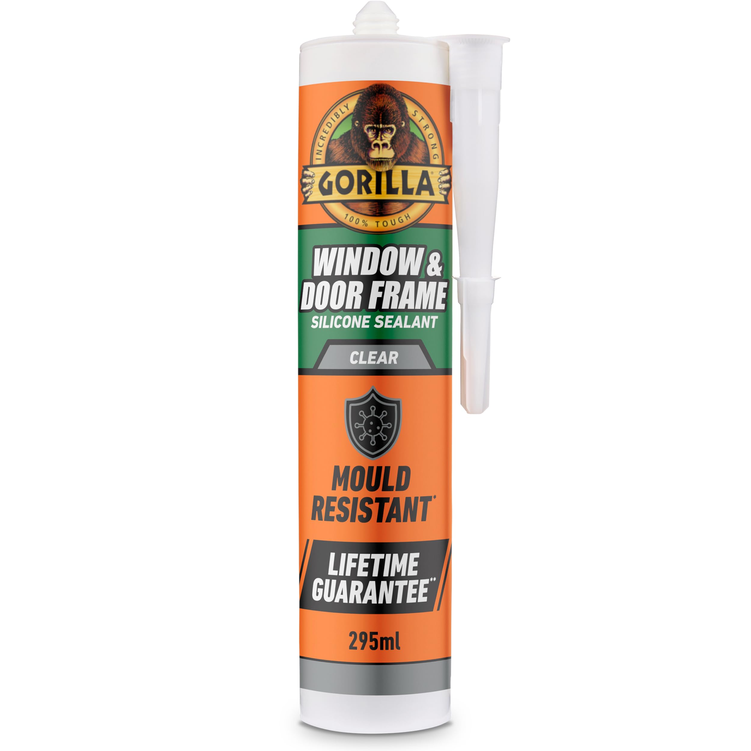 Gorilla Window & Door Clear Silicone Sealant, 295ml – Mould Resistant, 100% Waterproof Sealant, Rain Ready in 30 Minutes, Shrink & Crack Proof Sealant | Use on Window Frames, Doors & More