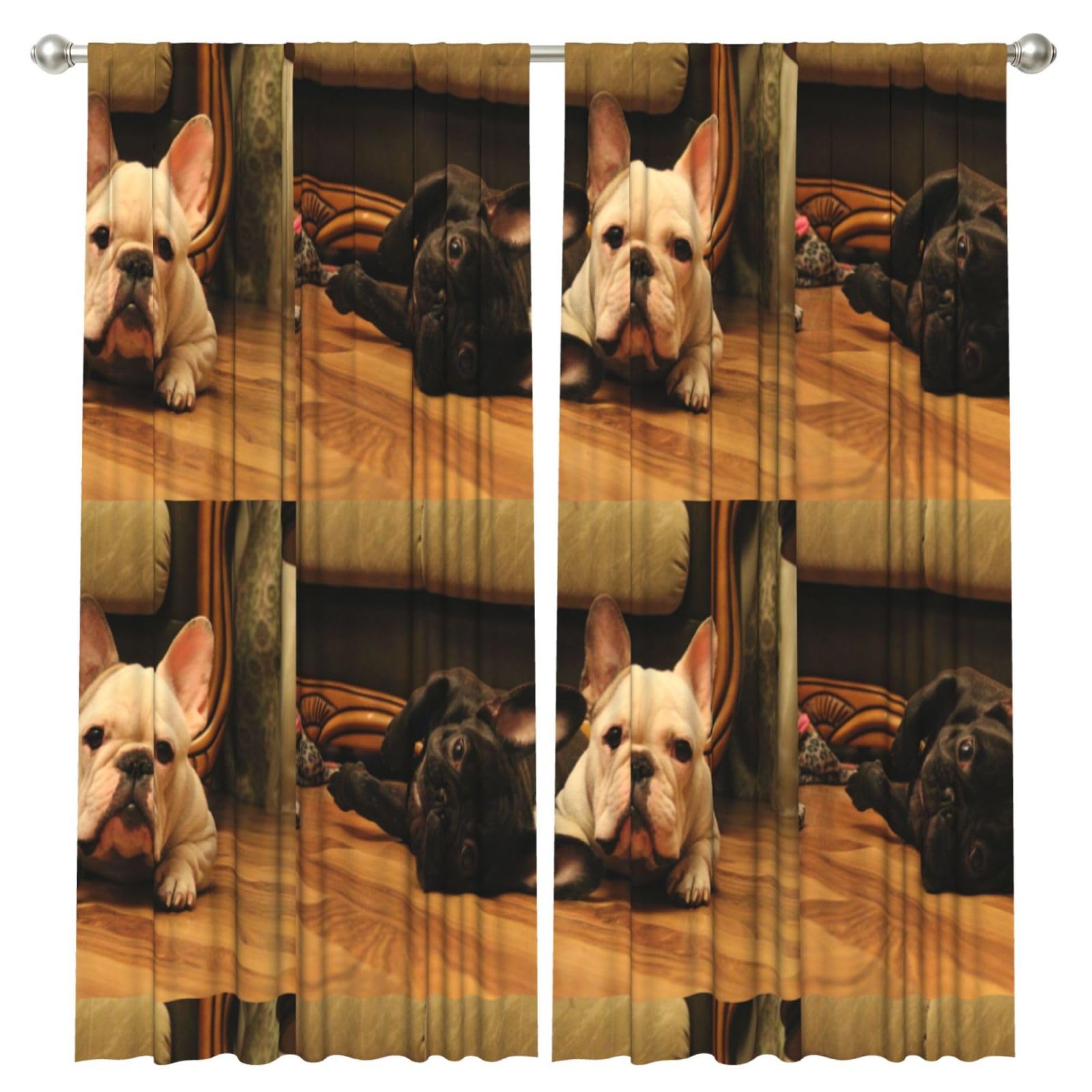 InOmak French Bulldog, 2 Panels Window Curtains 52 x 84 Inch Blackout Curtains for Living Room Bedroom
