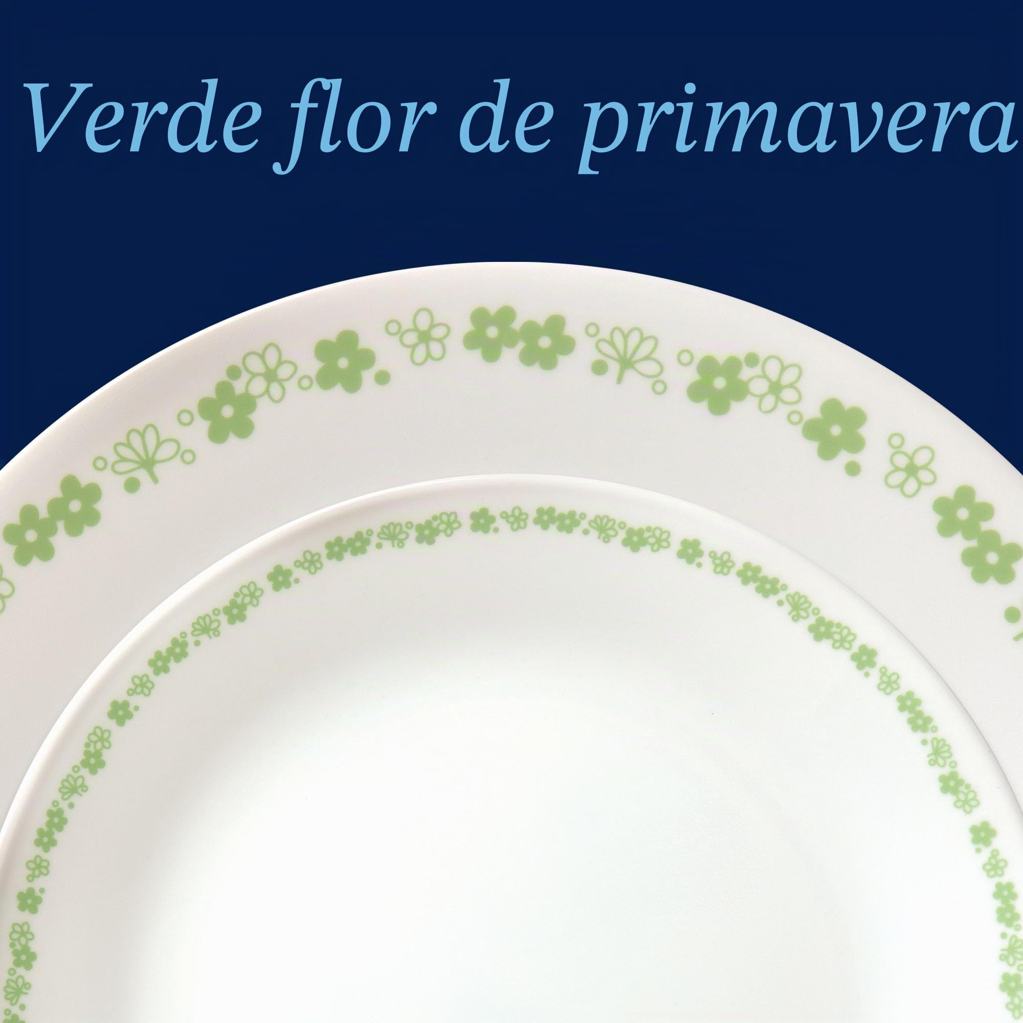 Corelle Vitrelle - Juego de vajilla de vidrio de 18 piezas, servicio para 6, juego de platos y cuencos de vidrio de triple capa resistentes a astillas y grietas, verde flor de primavera