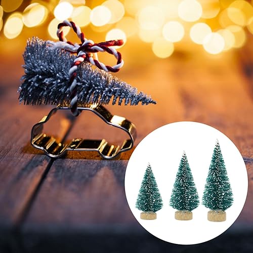 Miniatura 5 de Hondony 12 piezas de mini pinos, mini árboles artificiales de sisal de Navidad con base de madera, cepillo para botellas, árboles Pl astic, adornos