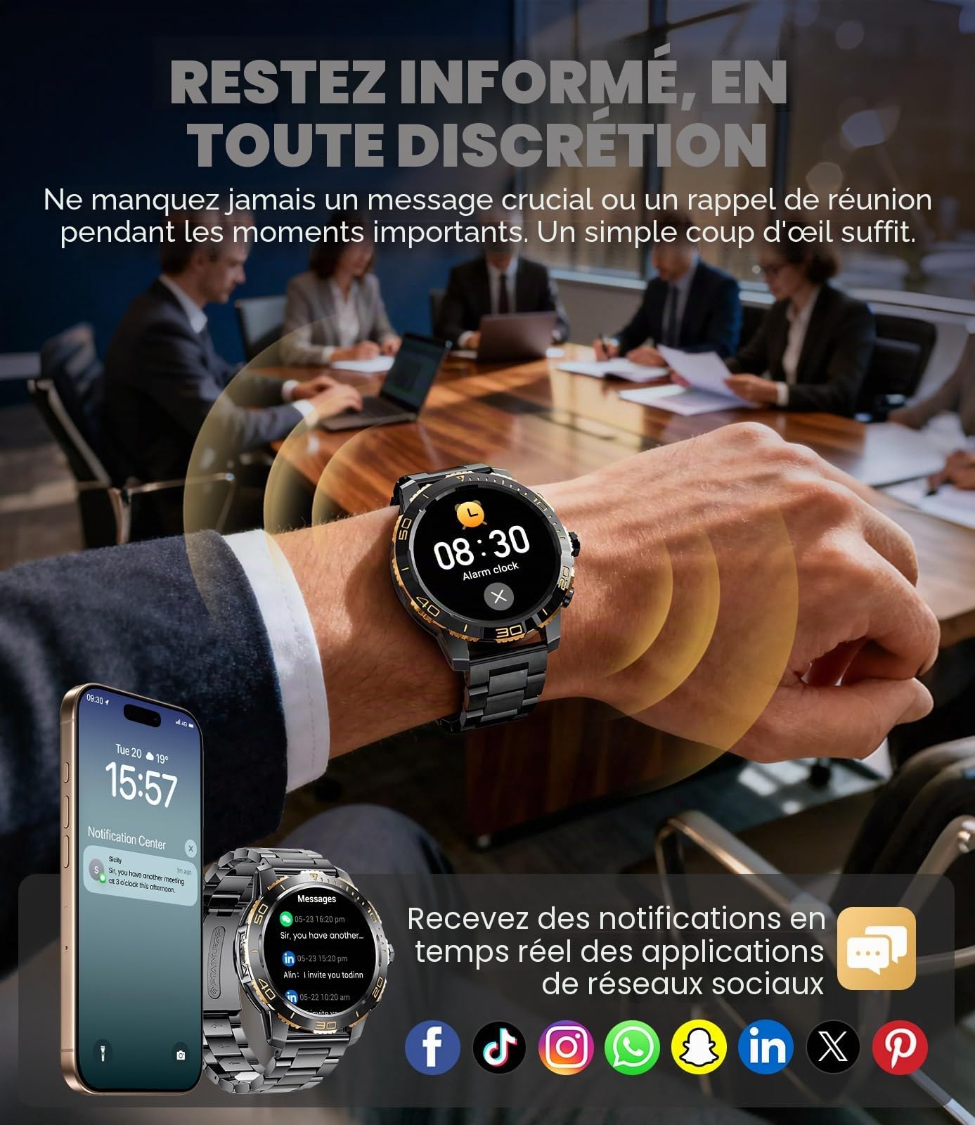FITFLEX Montre Connectée Homme avec Batterie 800 mAh, 1.43" HD AMOLED Smartwatch Homme avec Appel Bluetooth/120+ Sportifs/Sommeil/Lampe de Poche, Etanche IP68, Fitness Montre iOS Android