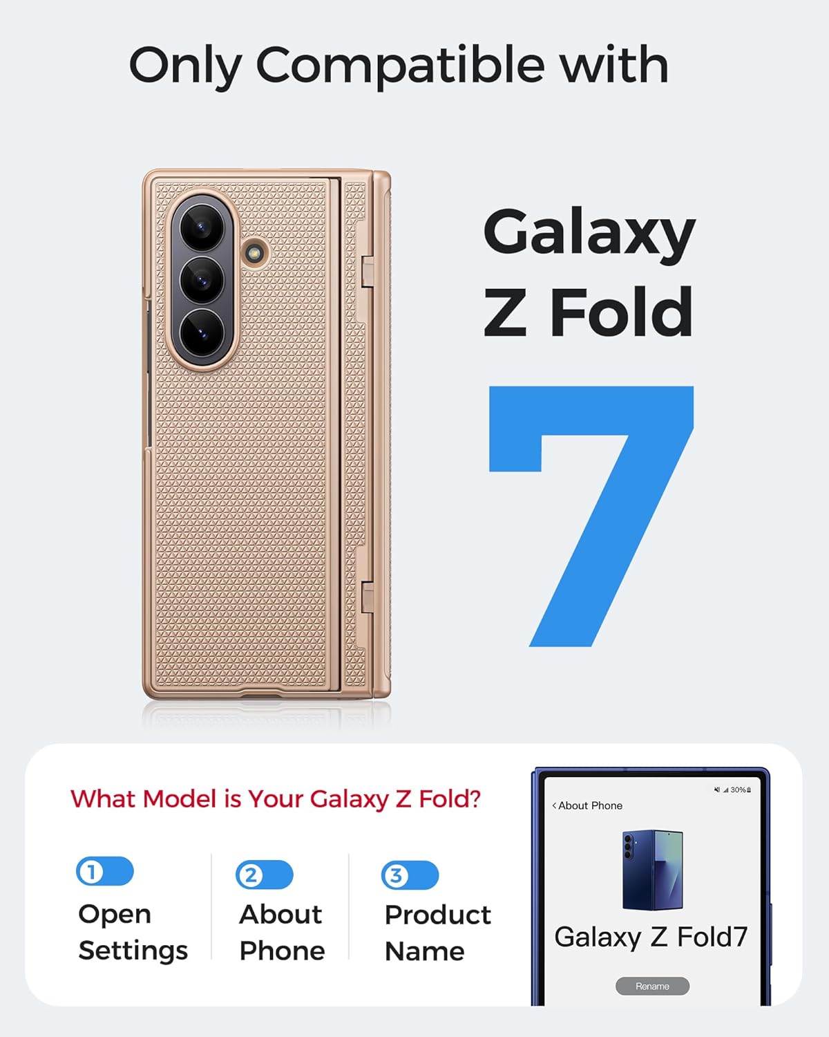 for Samsung Galaxy Z Fold 7 Case with Front Glass Screen Protector, Slim Profile with Kickstand, Rugged Hard Full Body Cover, Daily Drop Protective Phone Case for Samsung Z Fold 7 5g 2025, Rose Gold