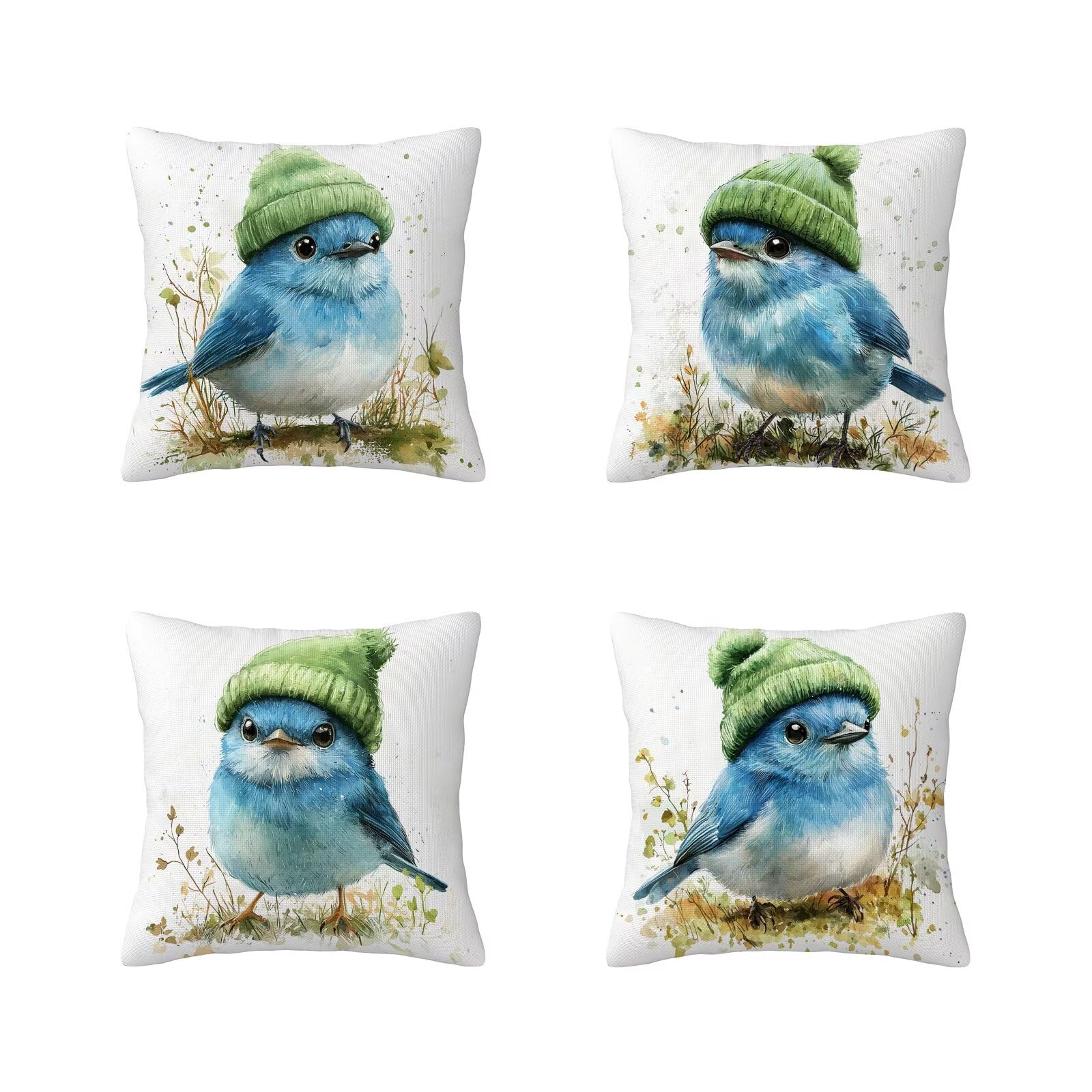 Housse de coussin oiseau 40x40 imperméable en lin avec fermeture éclair cachée lot de 4