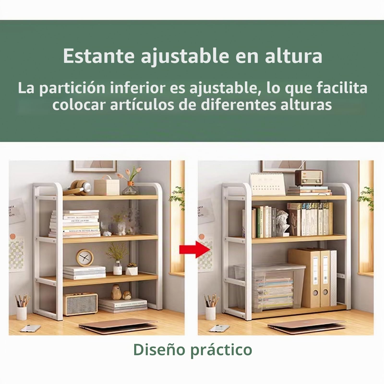 Estantería de Sobremesa Libros, Organizador de Estantería de Escritorio, 3 Niveles, Estantes Ajustables, para Dormitorio, Oficina, Mesas de Computadora, Cocinas