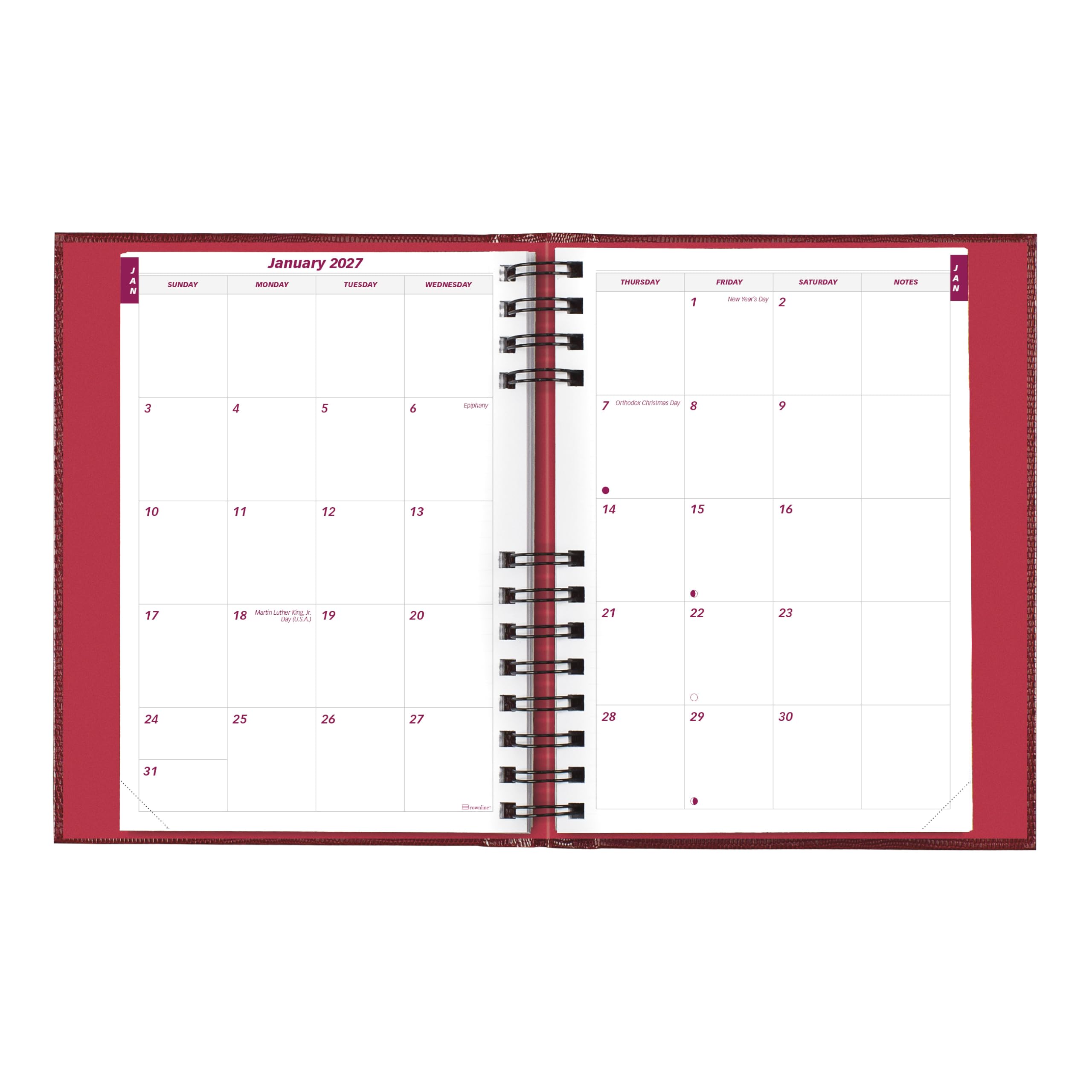 Brownline®, agenda giornaliera/mensile CoilPro™ 2027, 12 mesi, da gennaio a dicembre, rilegatura a doppio filo, 21 x 14,6 cm, rosso brillante (CB389C.RED)